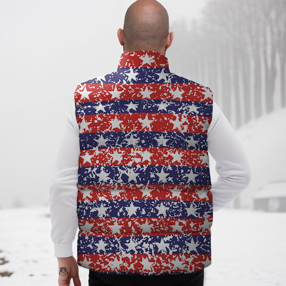 American Flag Abstract Print Down Vest