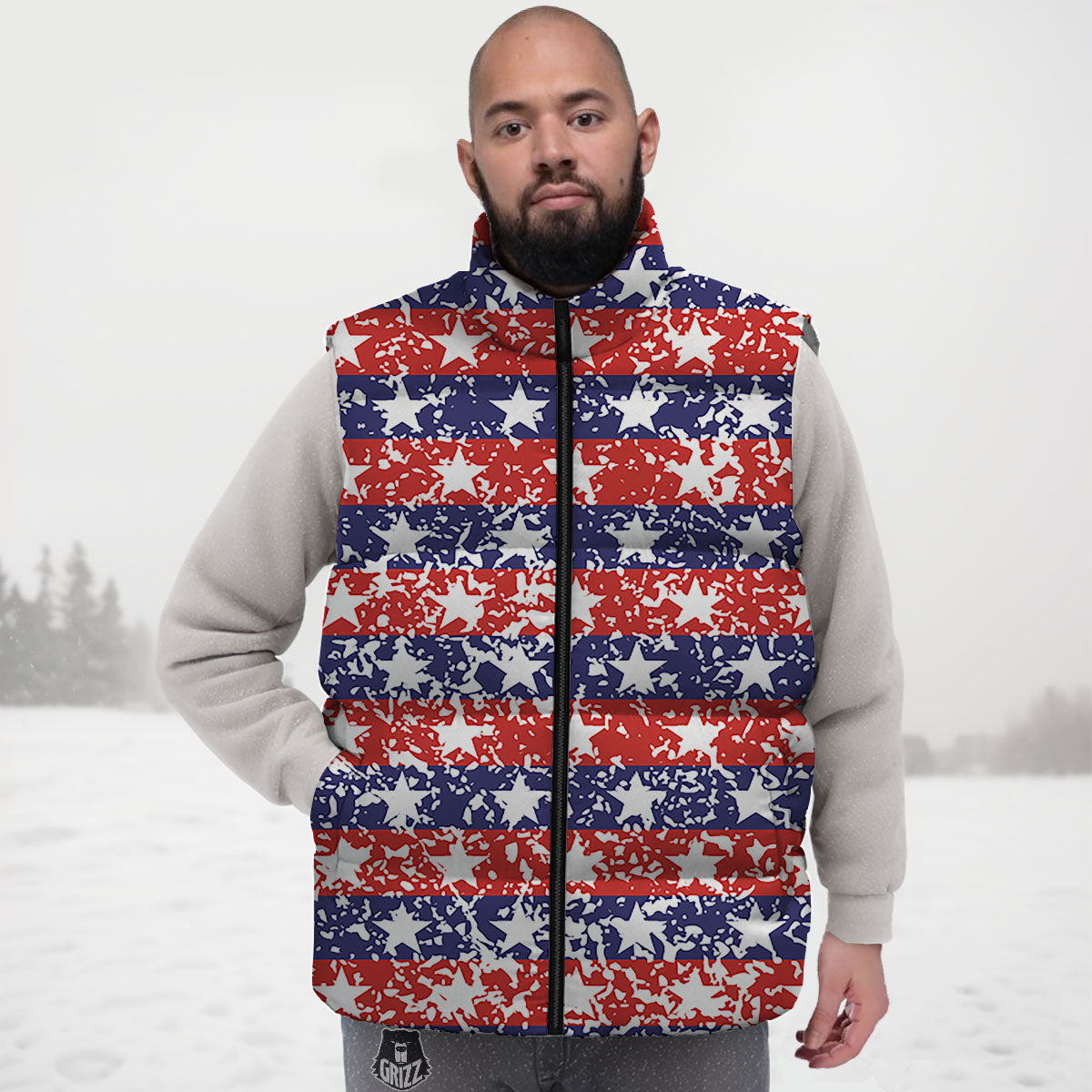 American Flag Abstract Print Down Vest