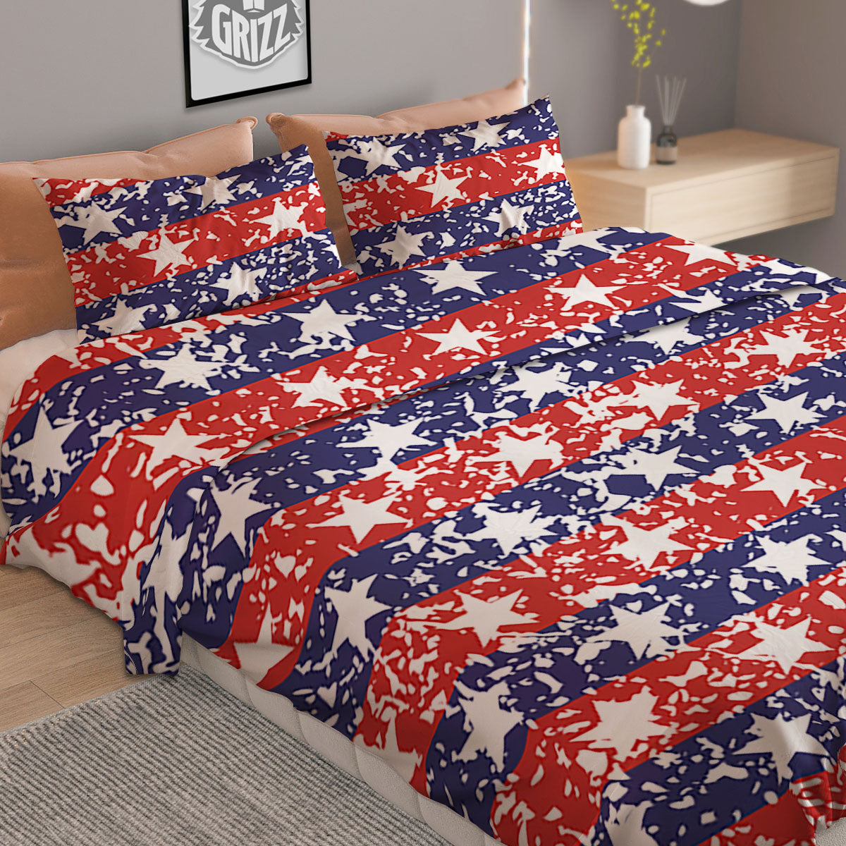 American Flag Abstract Print Duvet Cover Bedding Set