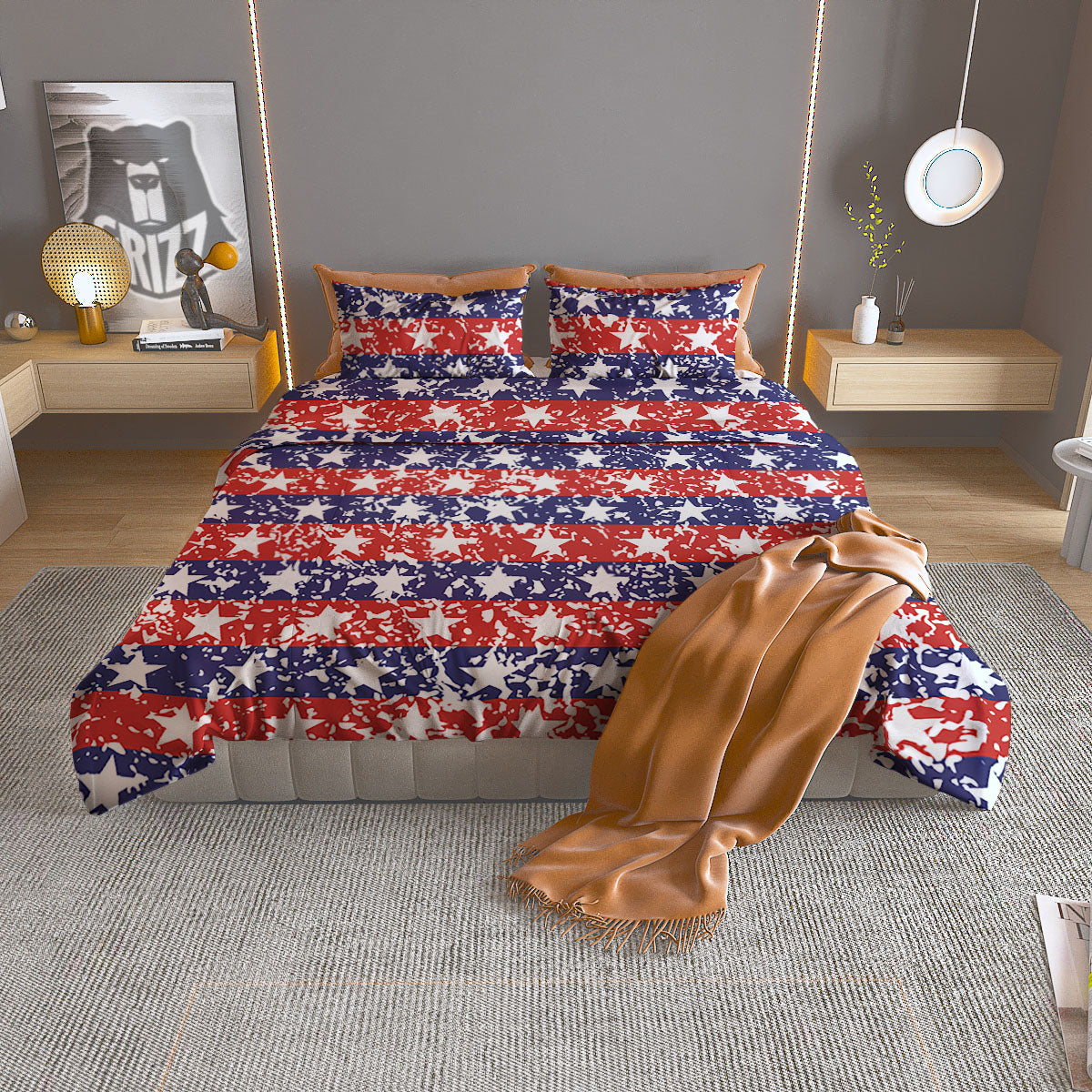 American Flag Abstract Print Duvet Cover Bedding Set