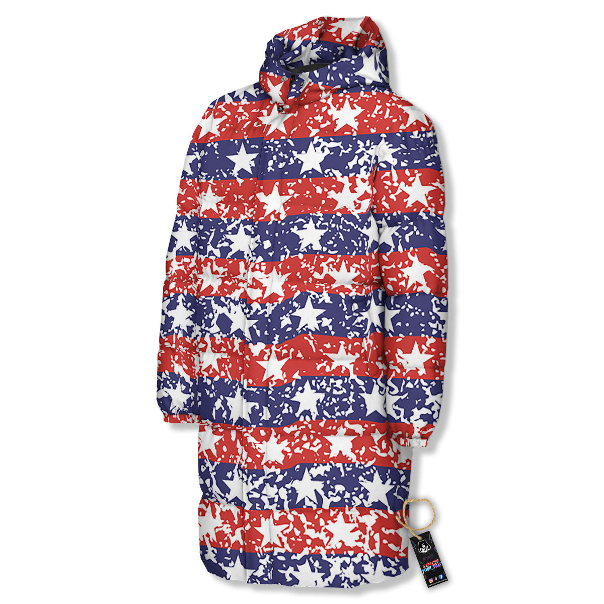 American Flag Abstract Print Long Down Jacket-grizzshop