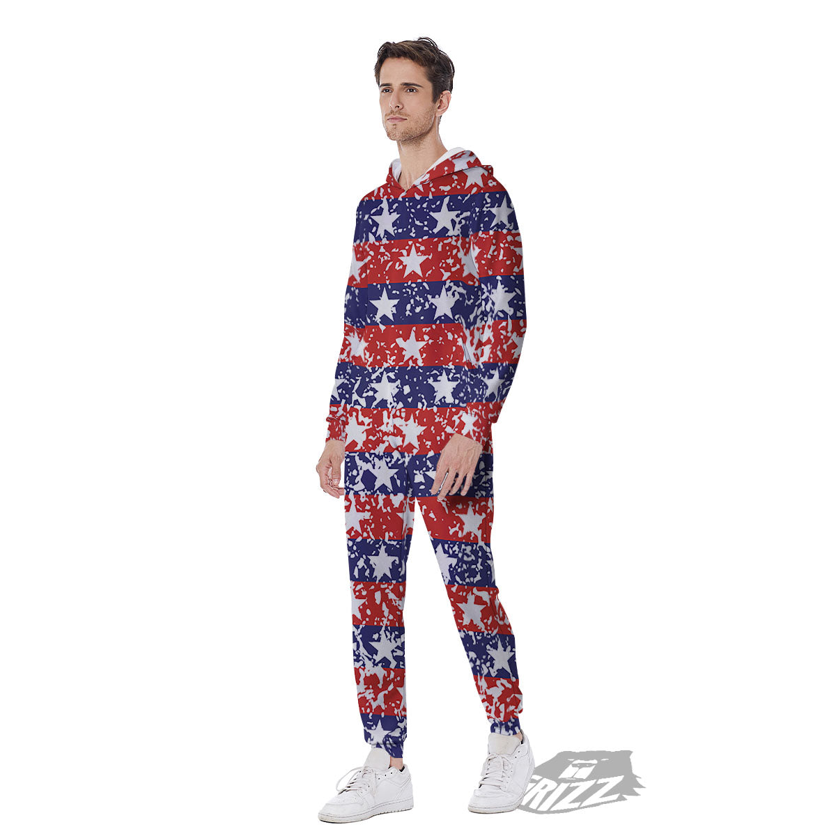 American Flag Abstract Print Men's Jumpsuit-grizzshop