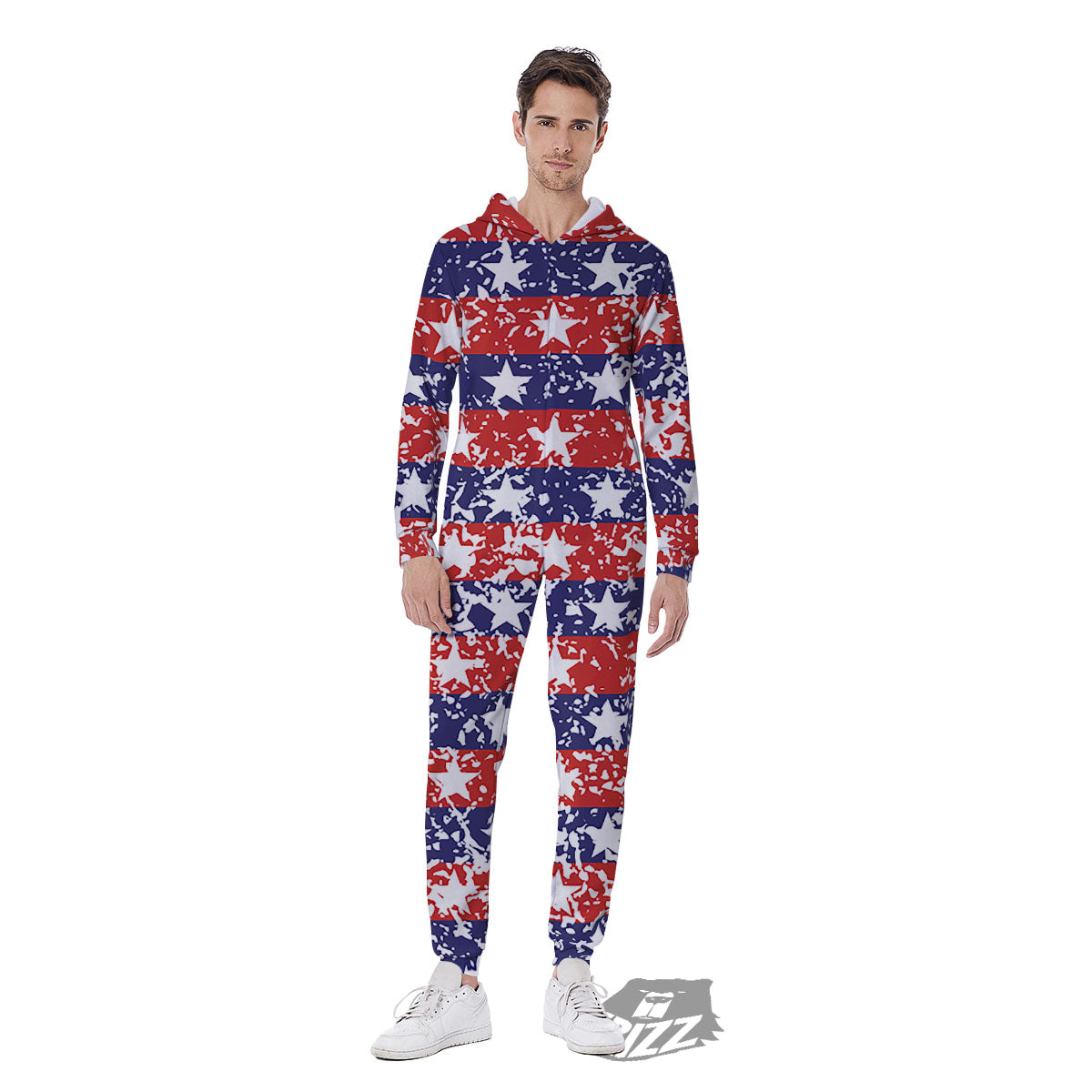 American Flag Abstract Print Men's Jumpsuit-grizzshop