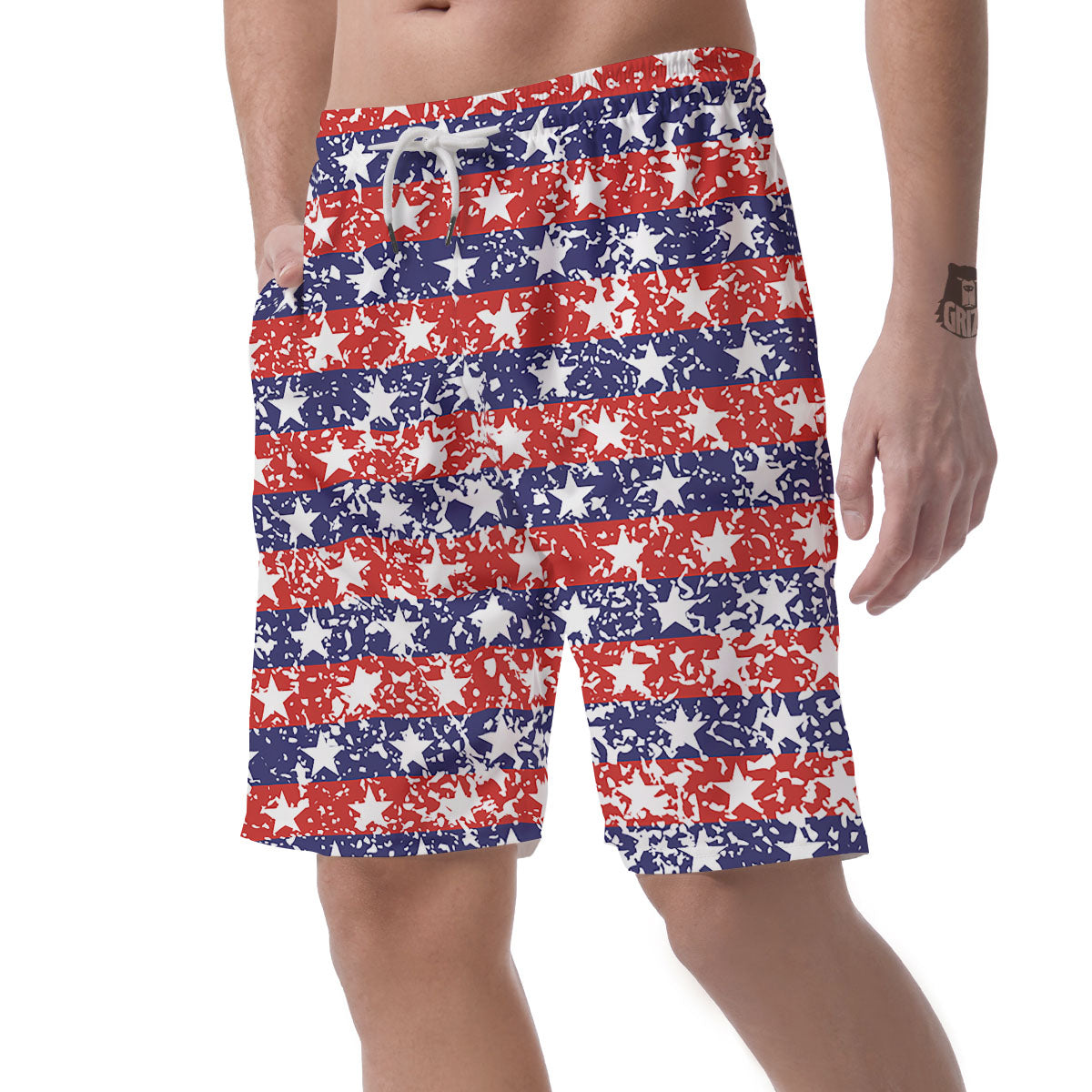 American Flag Abstract Print Men's Shorts-grizzshop