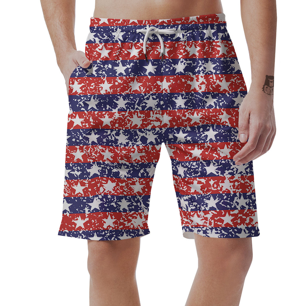 American Flag Abstract Print Men's Shorts-grizzshop