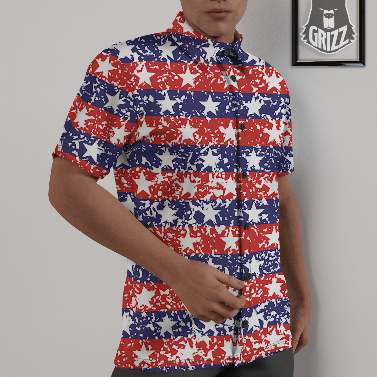 American Flag Abstract Print Untucked Shirts-grizzshop