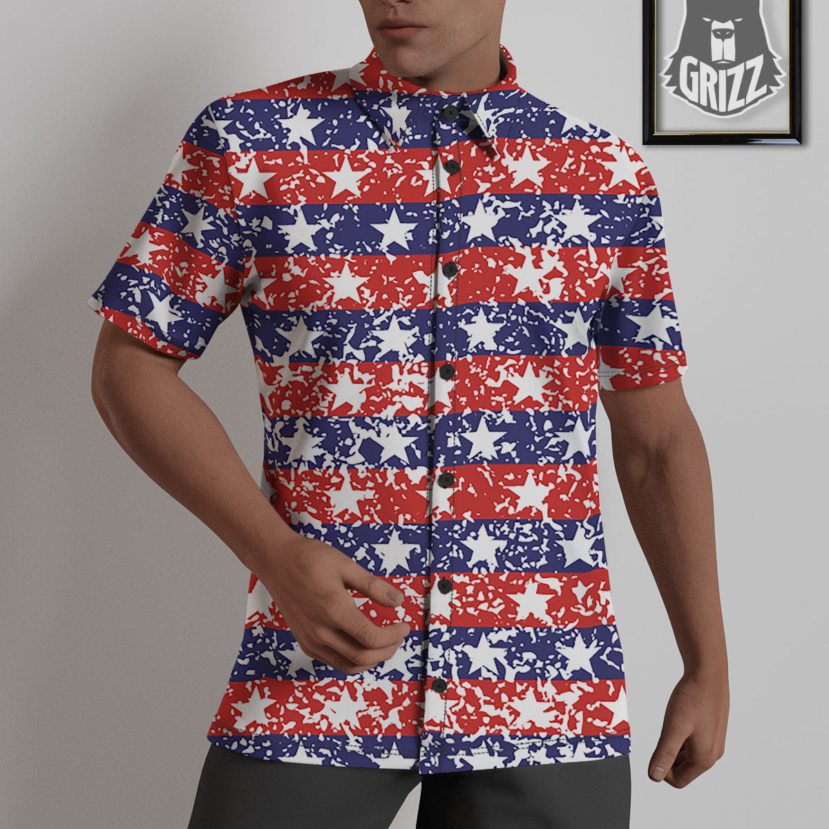 American Flag Abstract Print Untucked Shirts-grizzshop