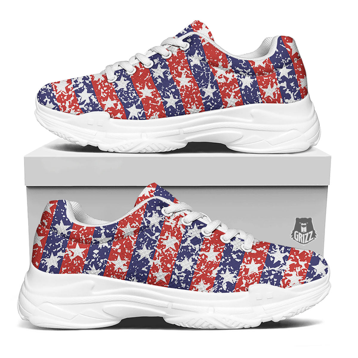 American Flag Abstract Print White Chunky Shoes-grizzshop