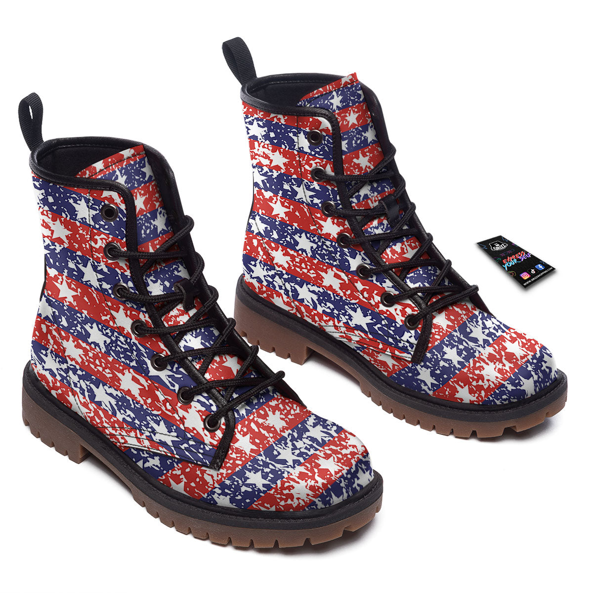 American Flag Abstract Print Work Boots-grizzshop