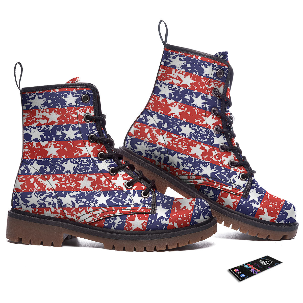 American Flag Abstract Print Work Boots-grizzshop