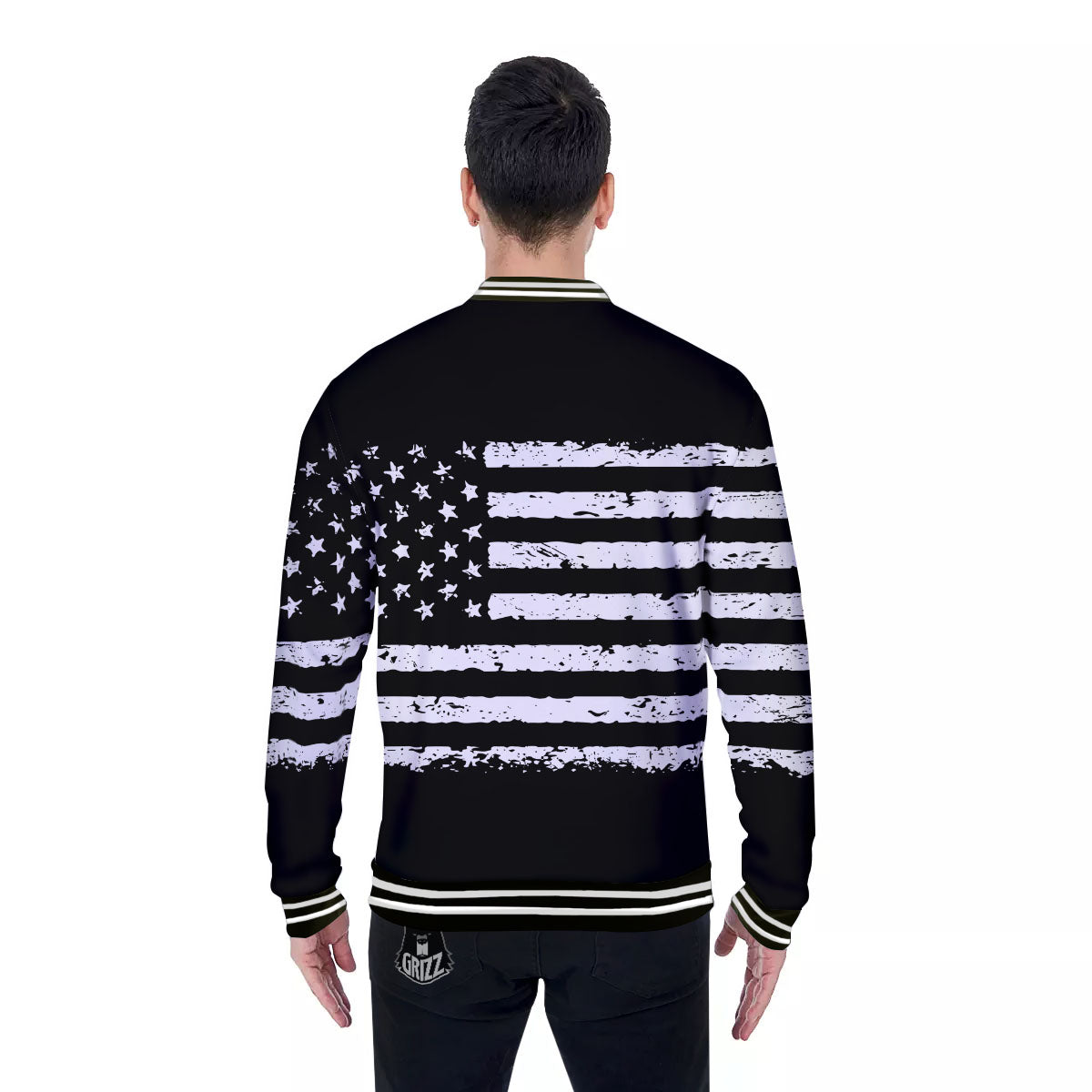 American Flag Black Print Baseball Jacket-grizzshop