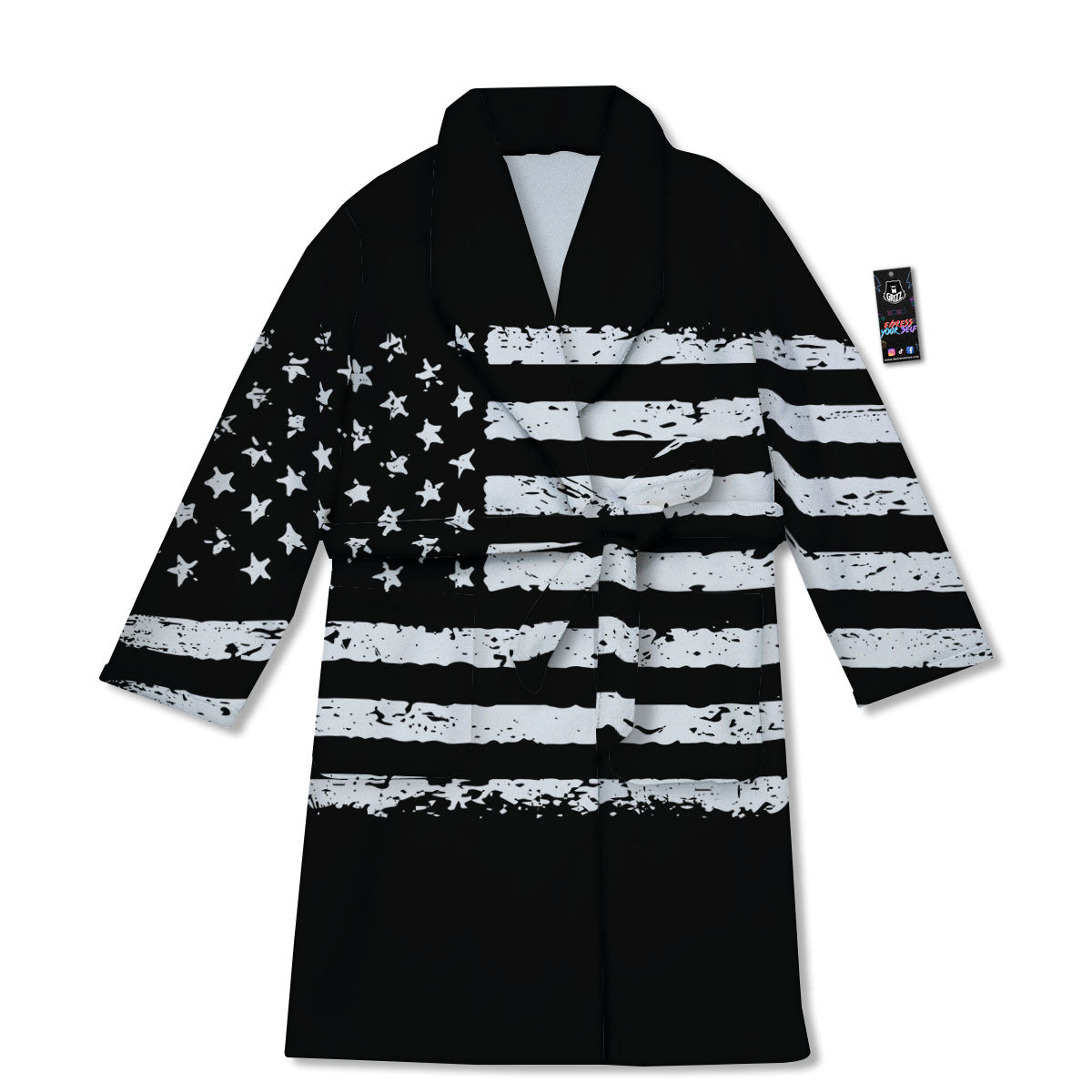 American Flag Black Print Bathrobe-grizzshop