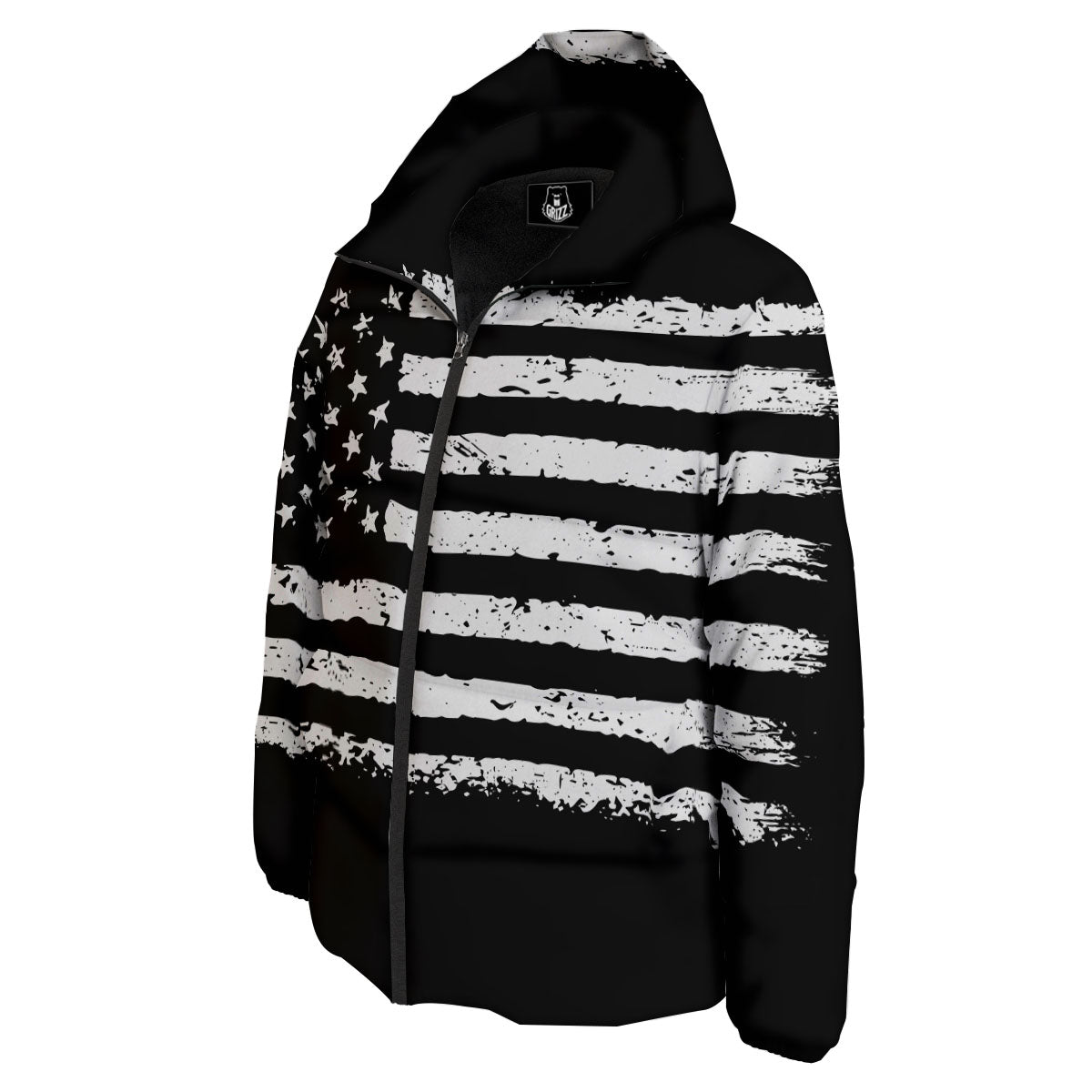American Flag Black Print Down Jacket-grizzshop