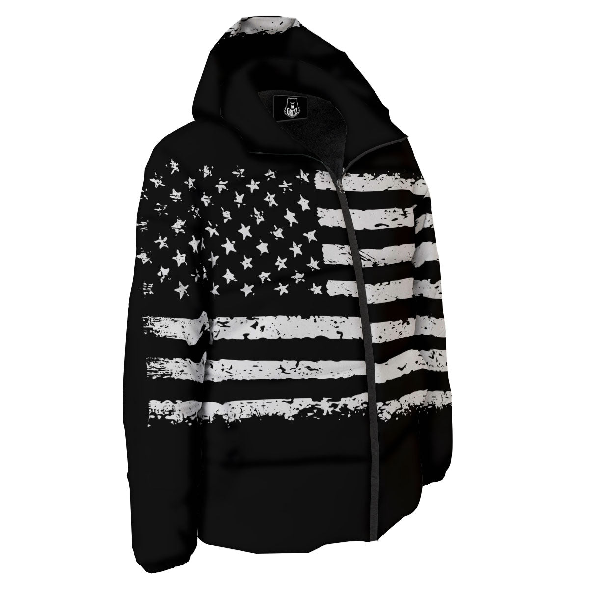 American Flag Black Print Down Jacket-grizzshop