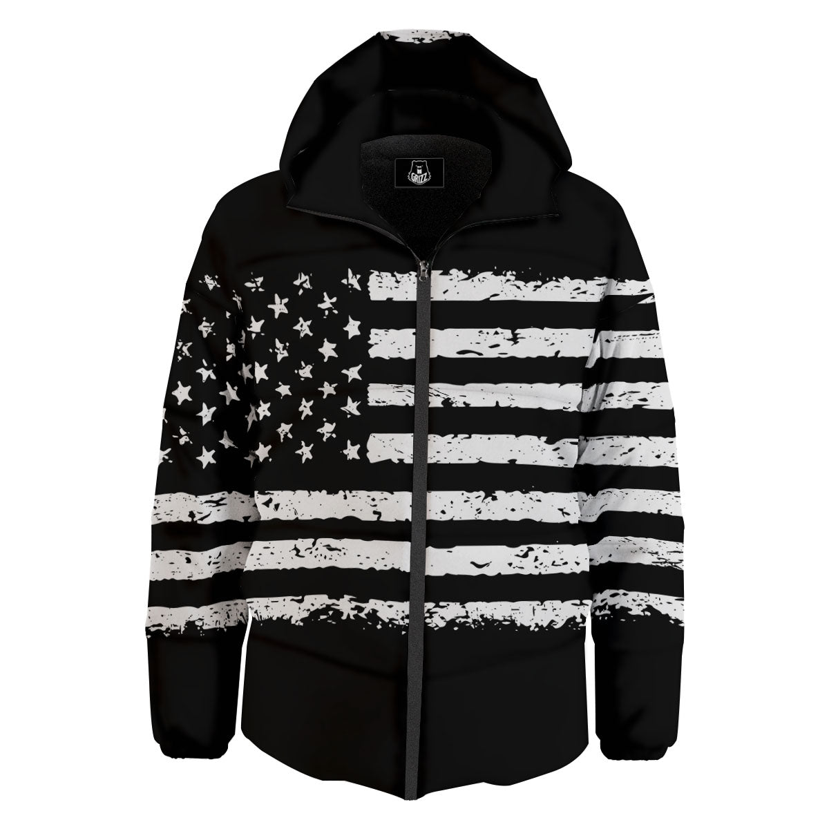 American Flag Black Print Down Jacket-grizzshop