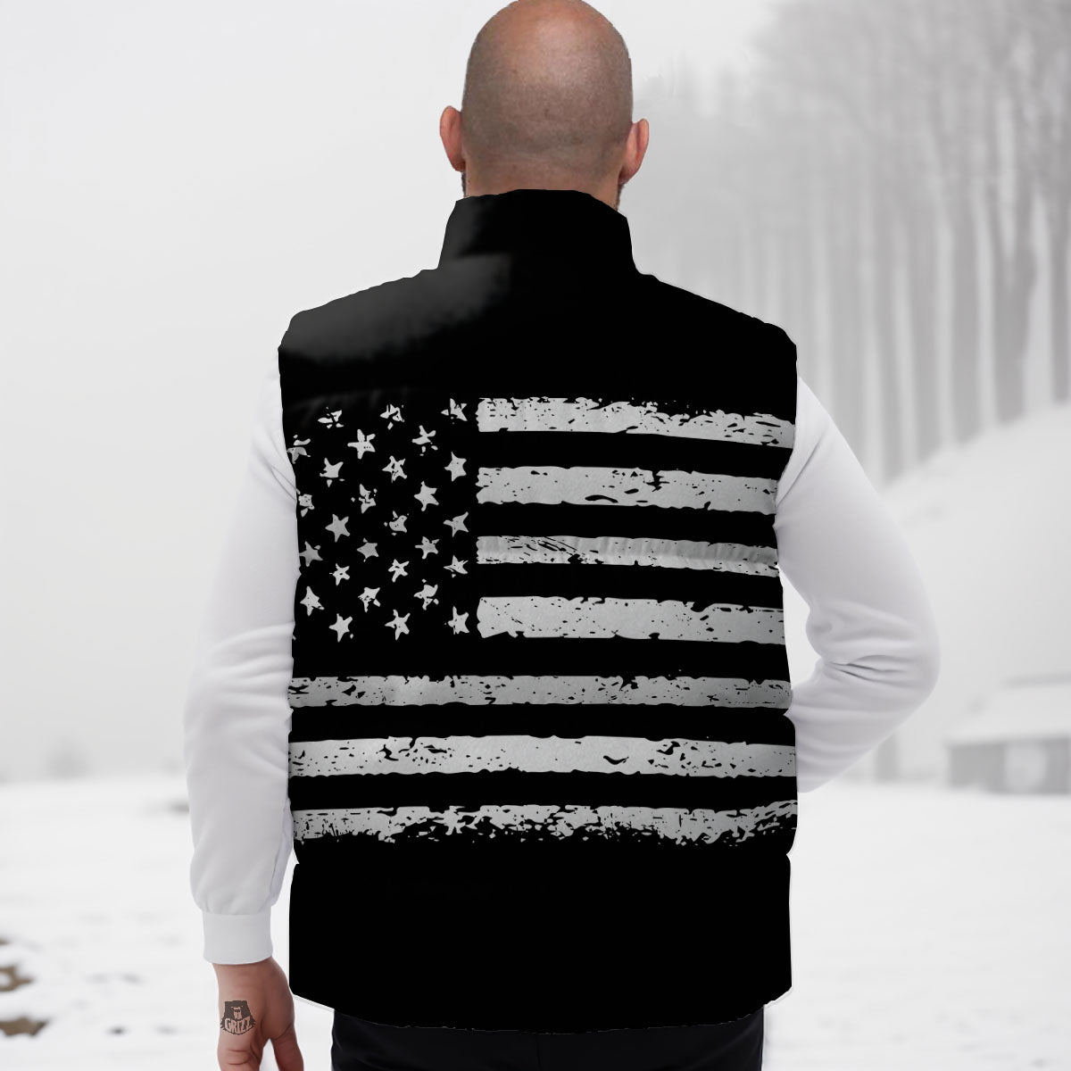 American Flag Black Print Down Vest