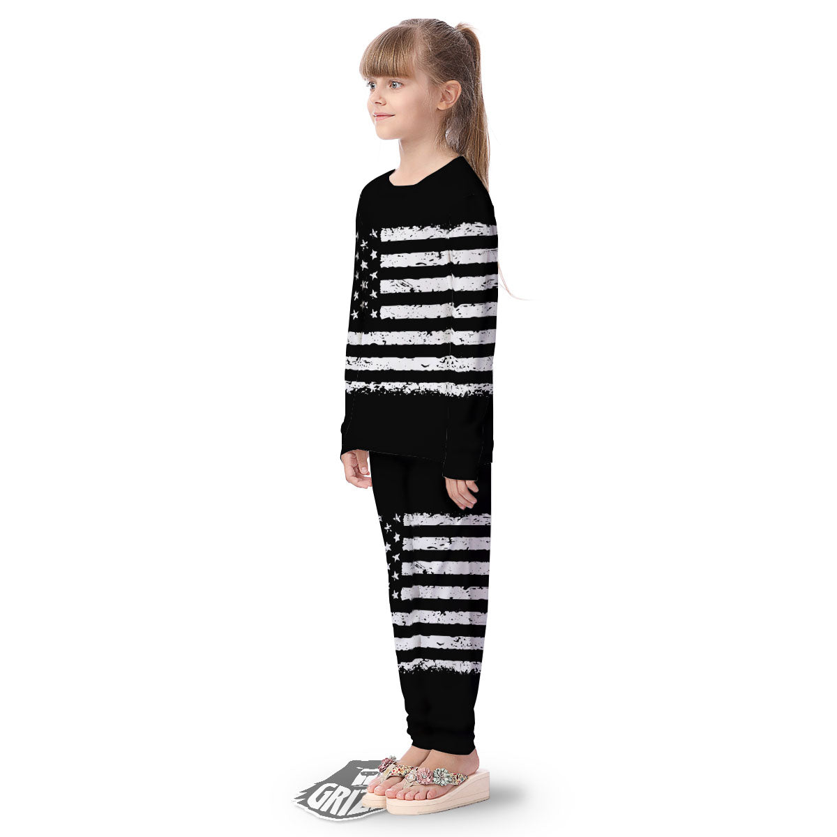 American Flag Black Print Kid's Pajamas-grizzshop