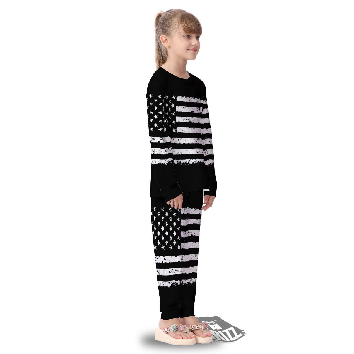 American Flag Black Print Kid's Pajamas-grizzshop
