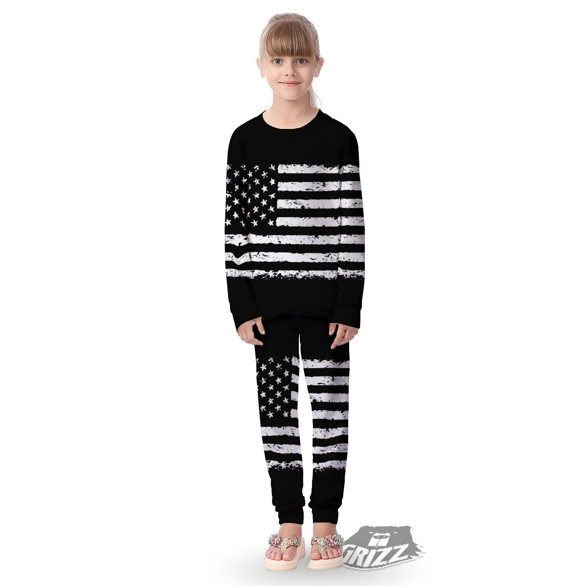 American Flag Black Print Kid's Pajamas-grizzshop