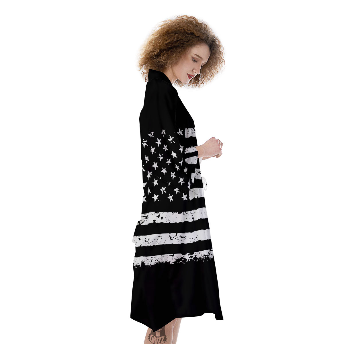 American Flag Black Print Kimono-grizzshop