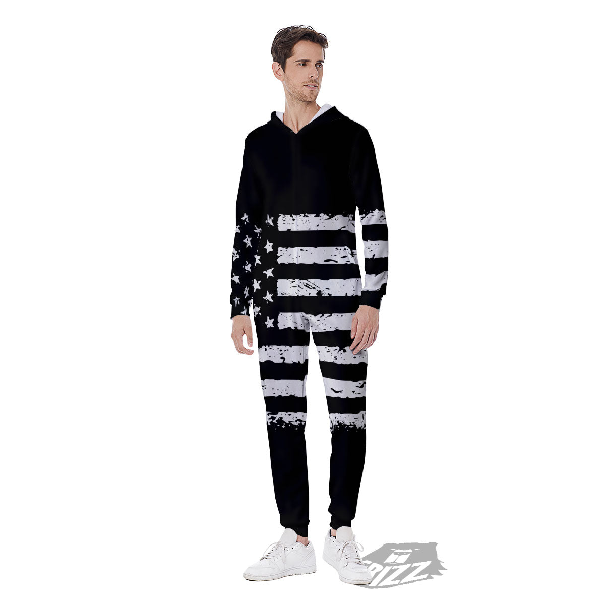 American Flag Black Print Men's Jumpsuit-grizzshop