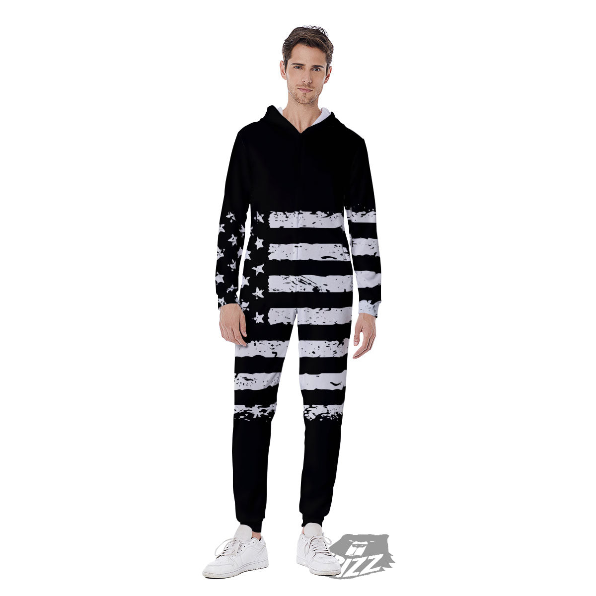 American Flag Black Print Men's Jumpsuit-grizzshop