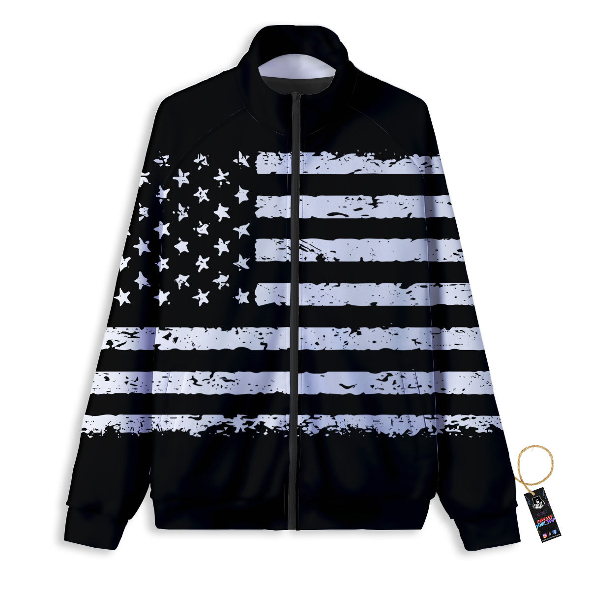 American Flag Black Print Track Jacket-grizzshop