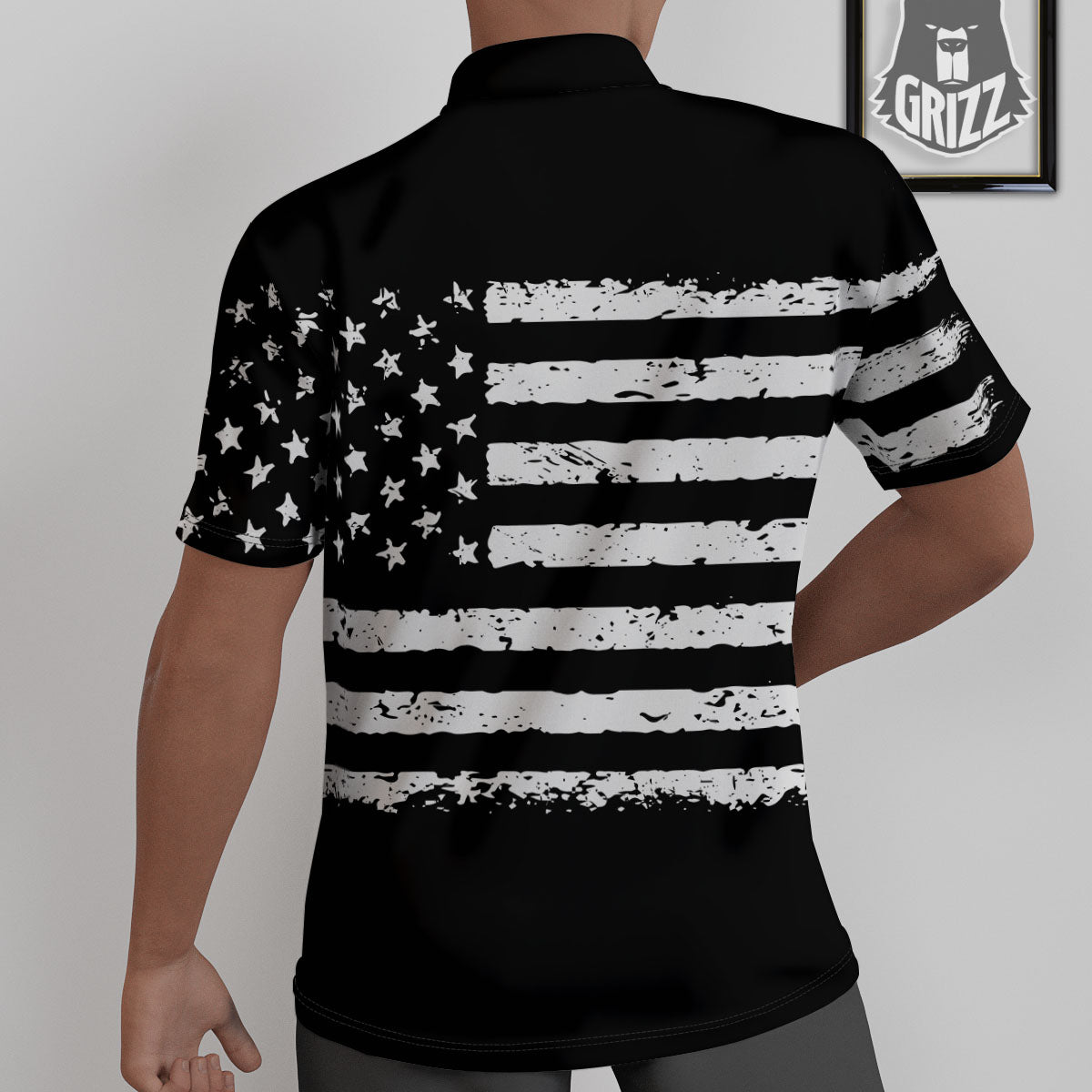 American Flag Black Print Untucked Shirts-grizzshop