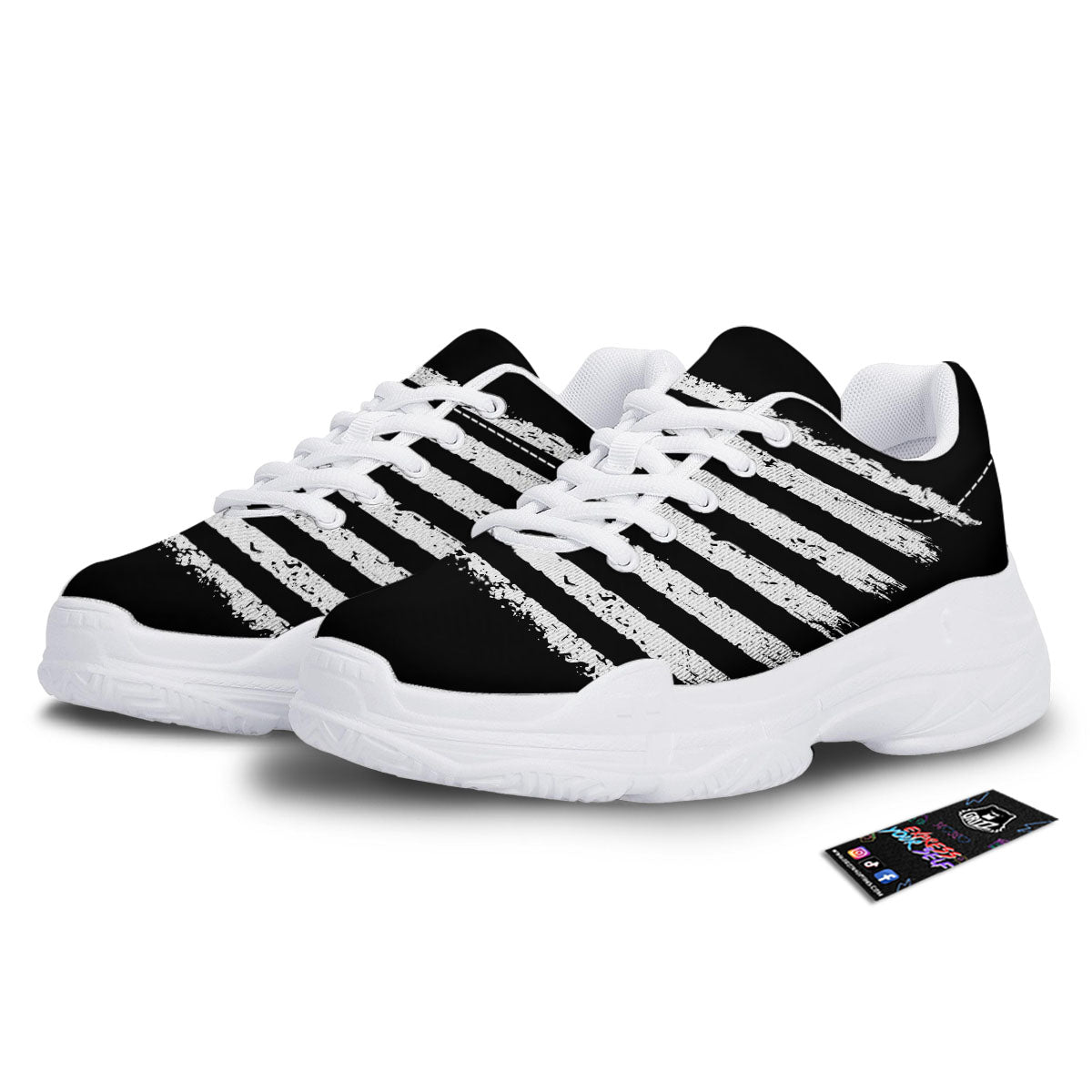 American Flag Black Print White Chunky Shoes-grizzshop