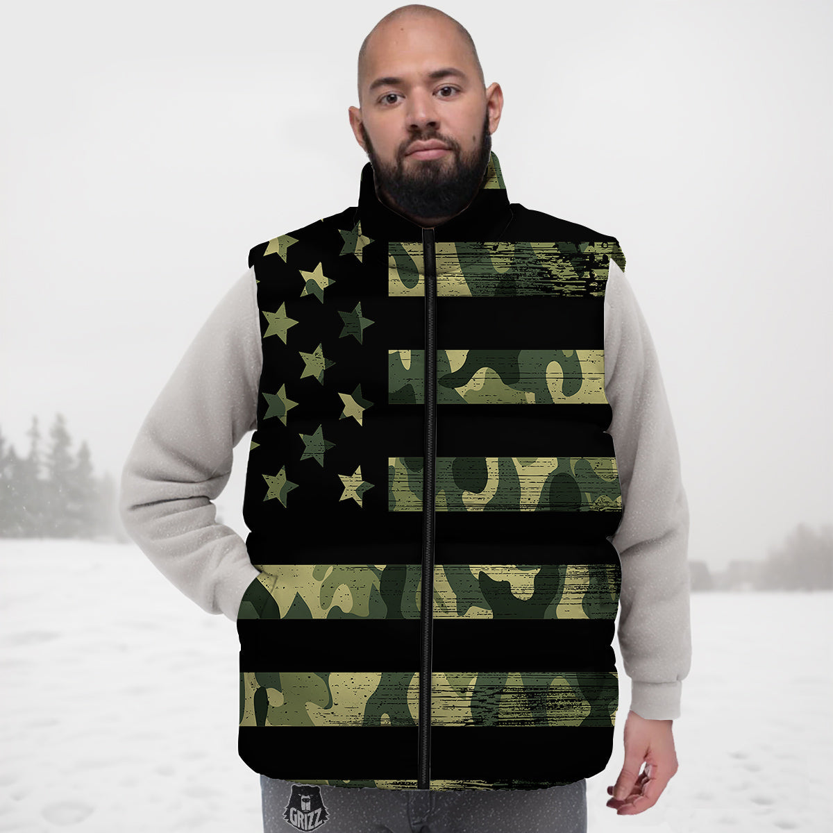 American Flag Camouflage Print Down Vest