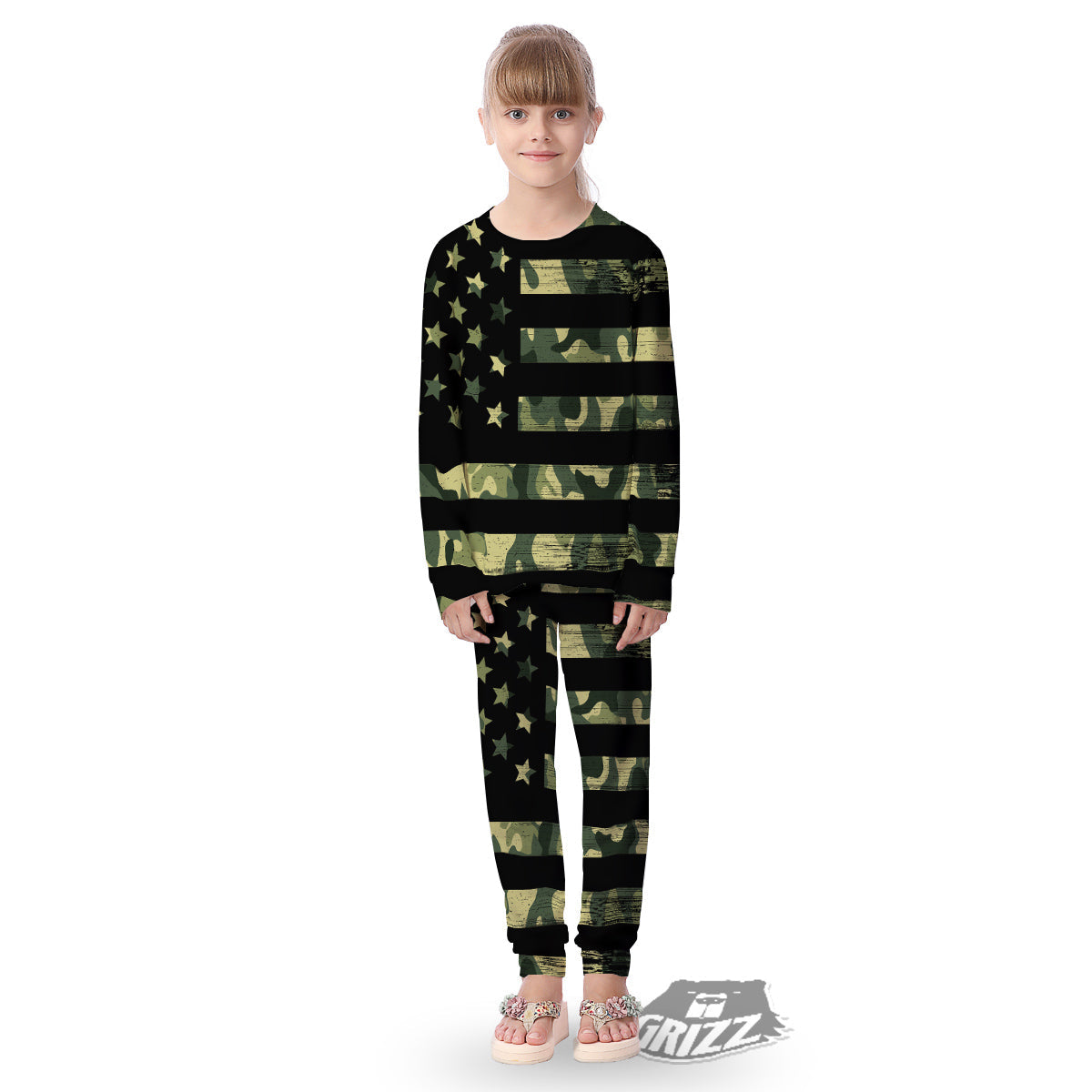 American Flag Camouflage Print Kid's Pajamas-grizzshop