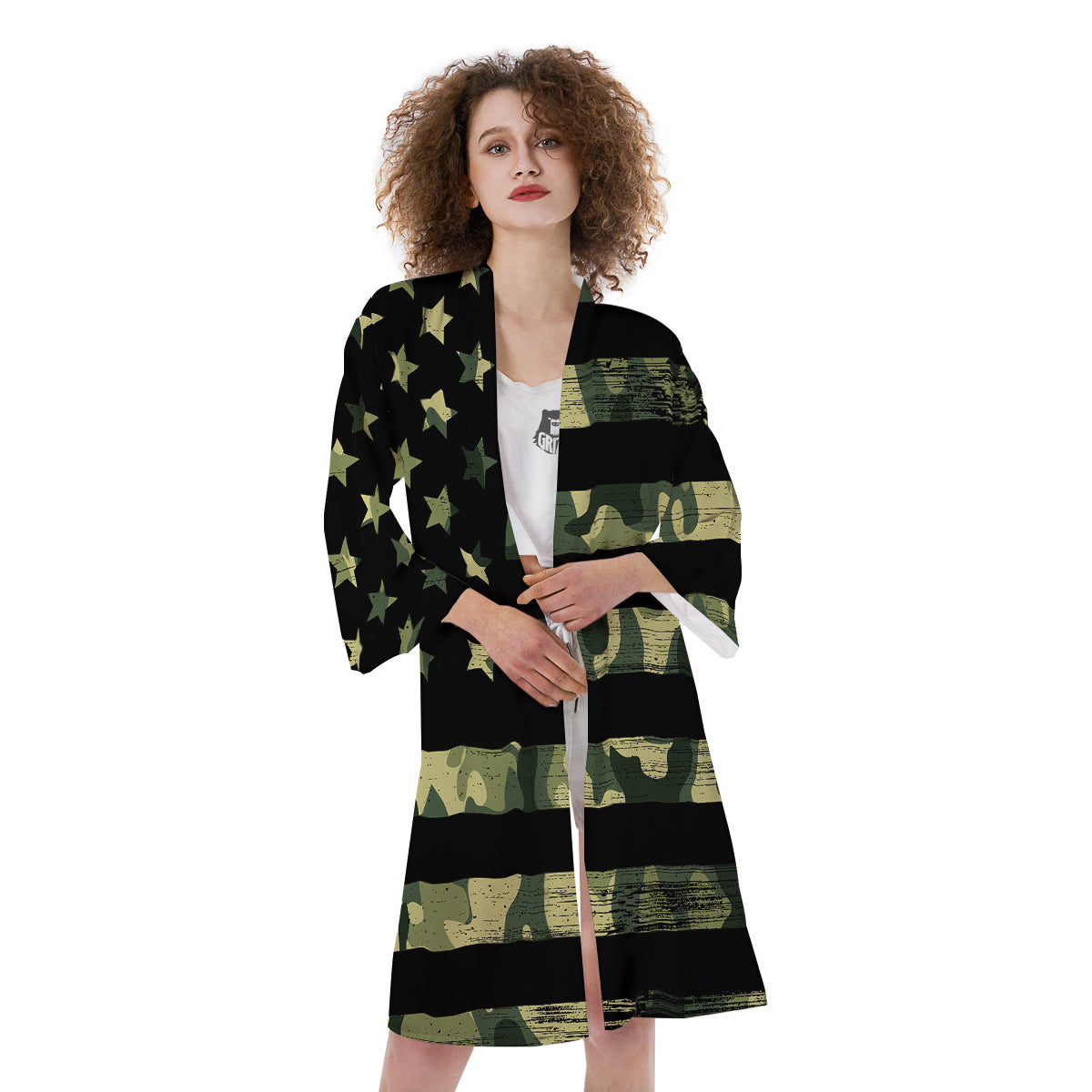 American Flag Camouflage Print Kimono-grizzshop