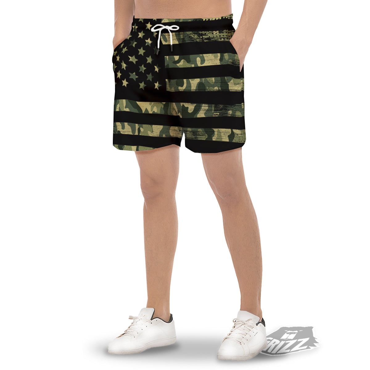 American Flag Camouflage Print Men's Gym Shorts-grizzshop