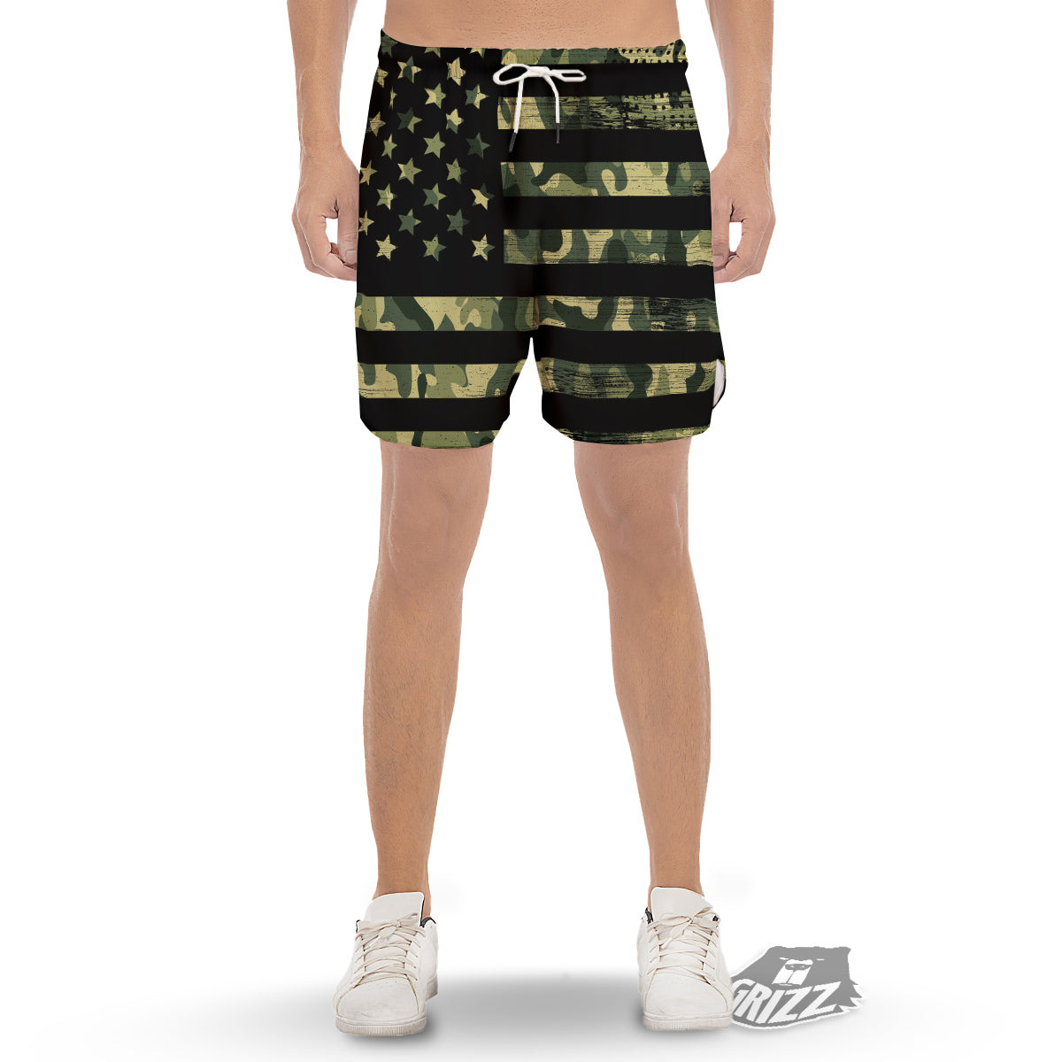 American Flag Camouflage Print Men's Gym Shorts-grizzshop