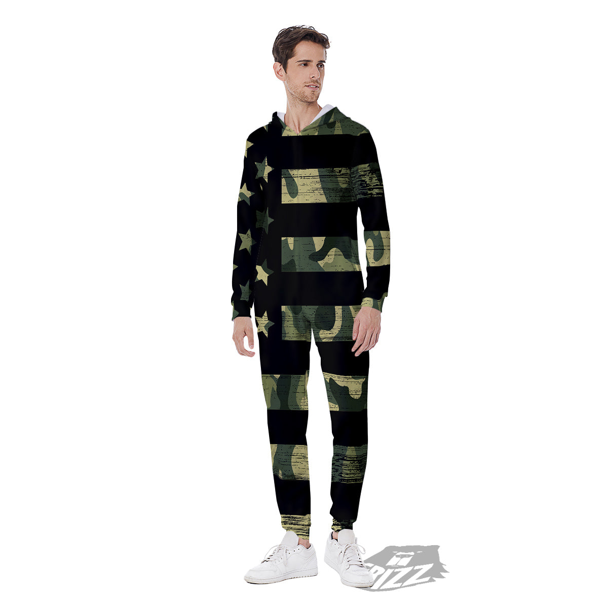 American Flag Camouflage Print Men's Jumpsuit-grizzshop