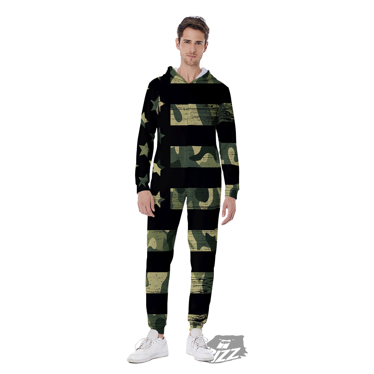 American Flag Camouflage Print Men's Jumpsuit-grizzshop