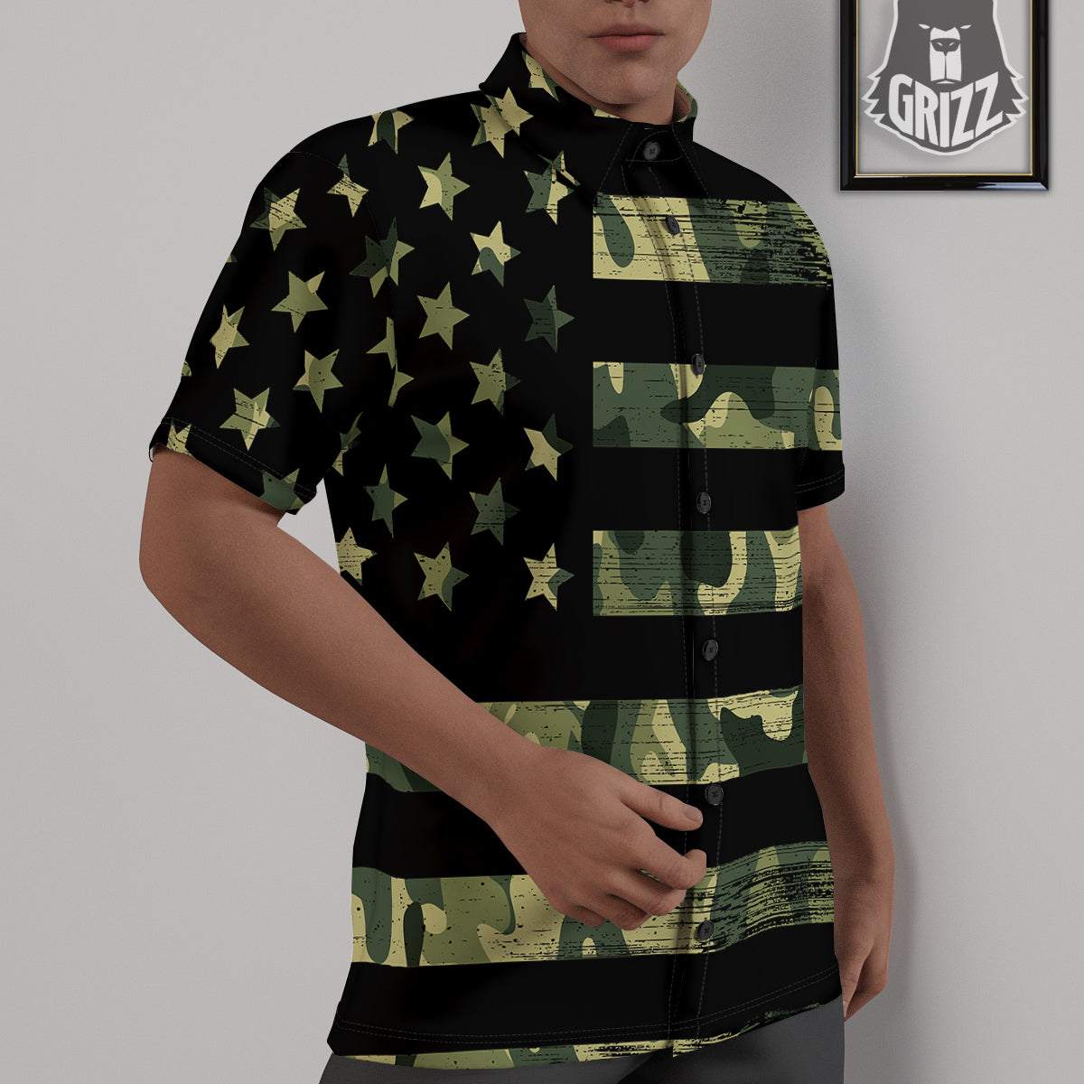 American Flag Camouflage Print Untucked Shirts-grizzshop