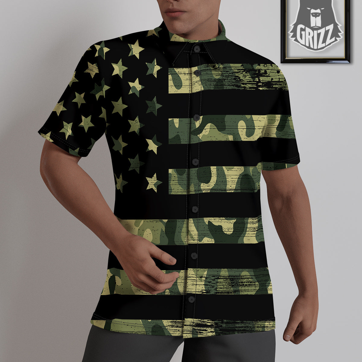 American Flag Camouflage Print Untucked Shirts-grizzshop