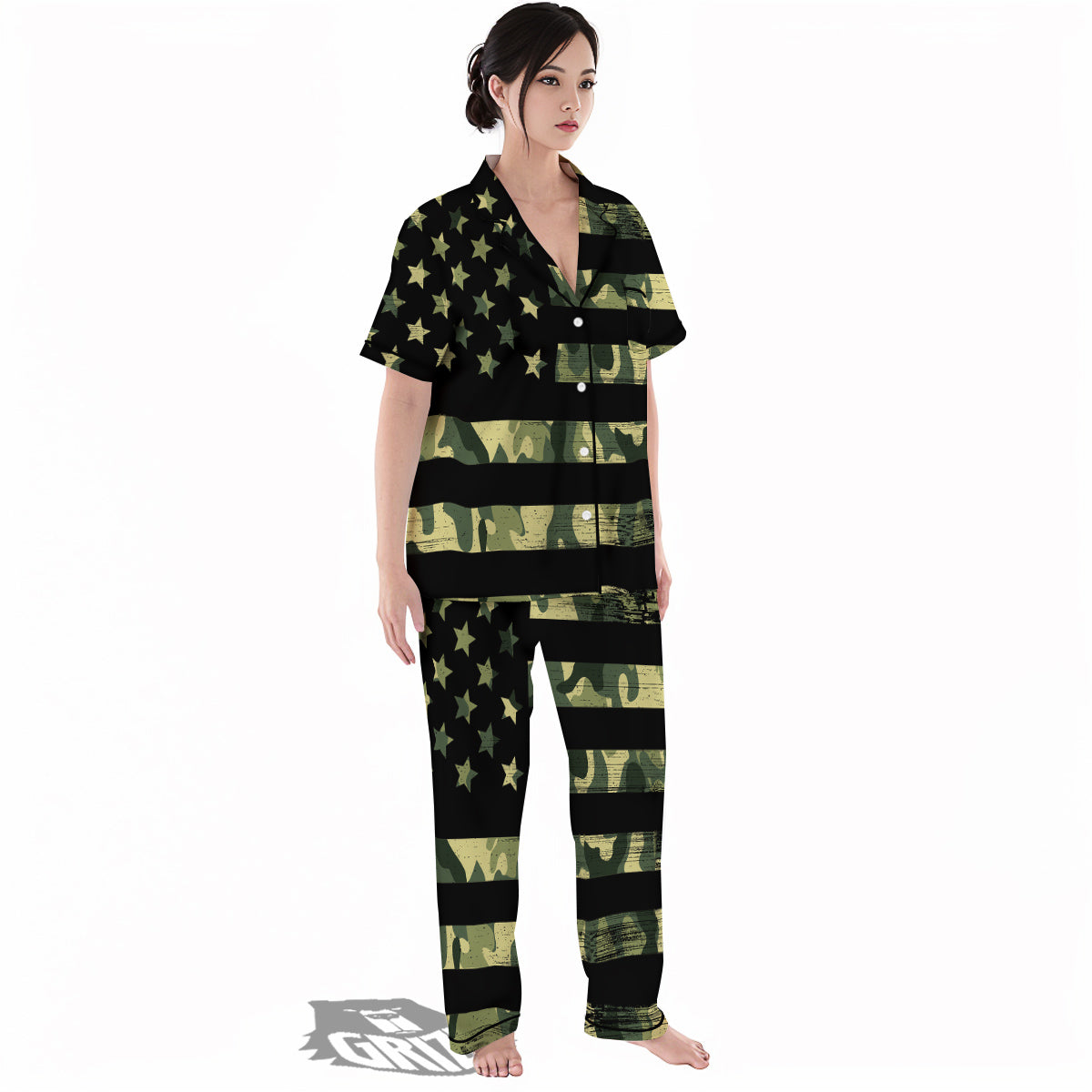 American Flag Camouflage Print Women's Pajamas Set-grizzshop