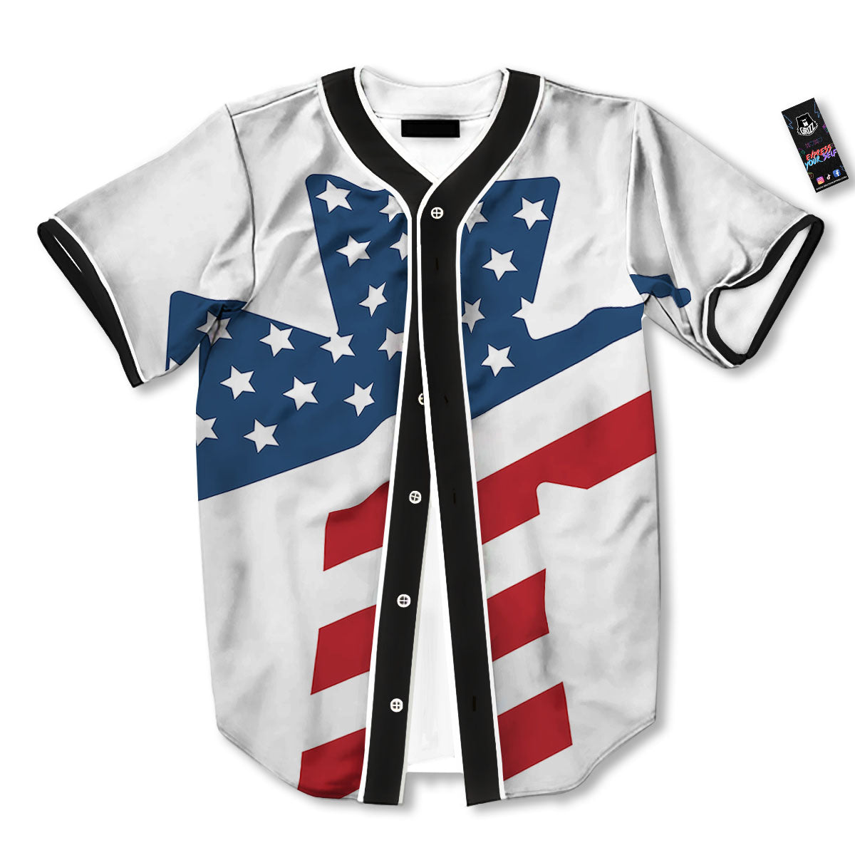 American Flag Christian Cross Print Baseball Jersey-grizzshop