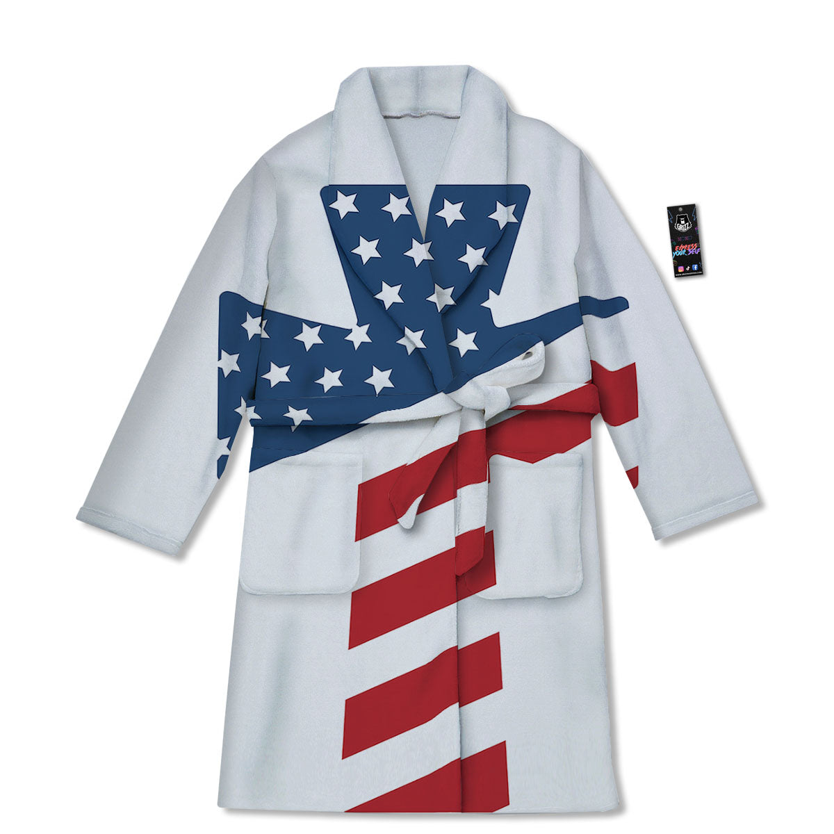 American Flag Christian Cross Print Bathrobe-grizzshop