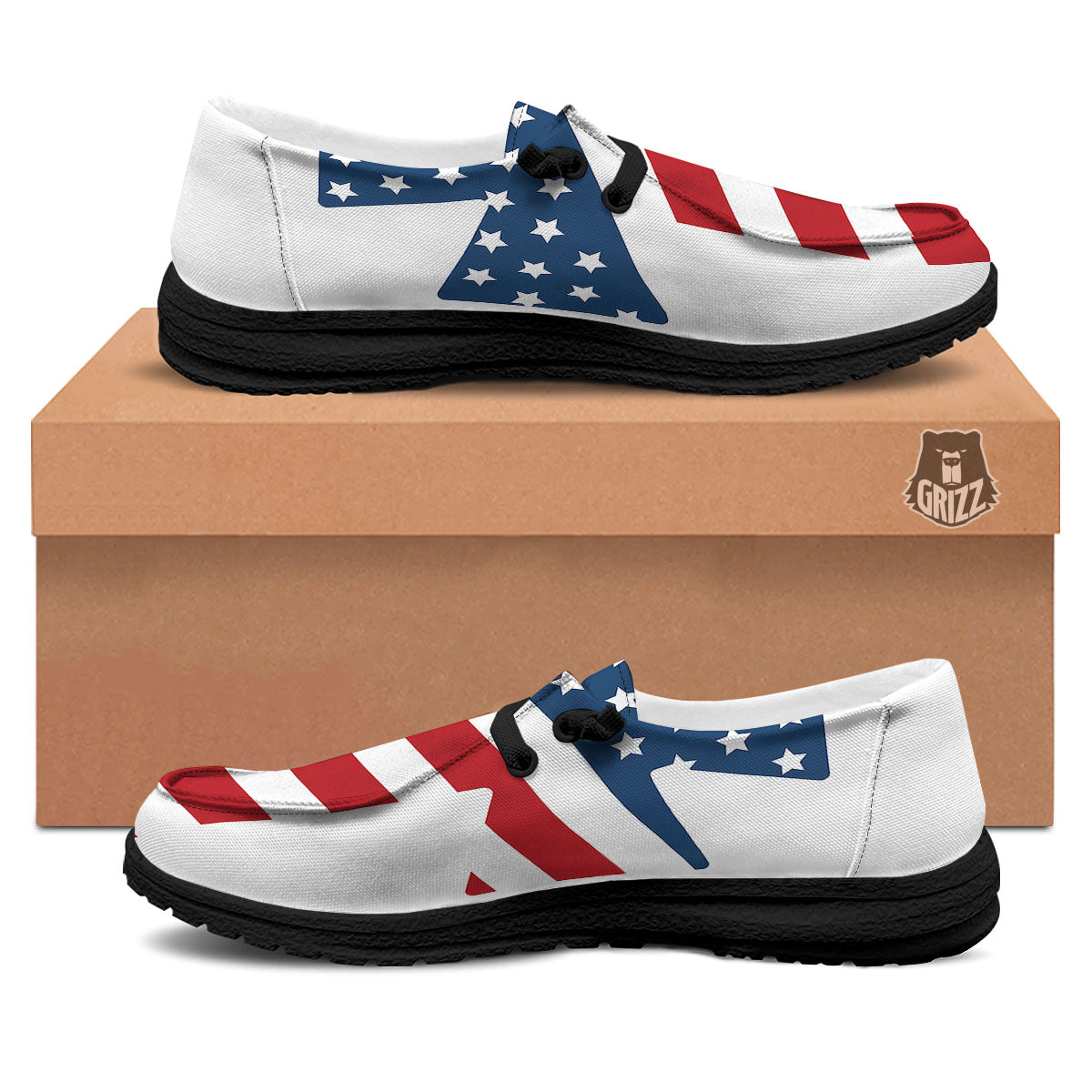 American Flag Christian Cross Print Black Loafers-grizzshop