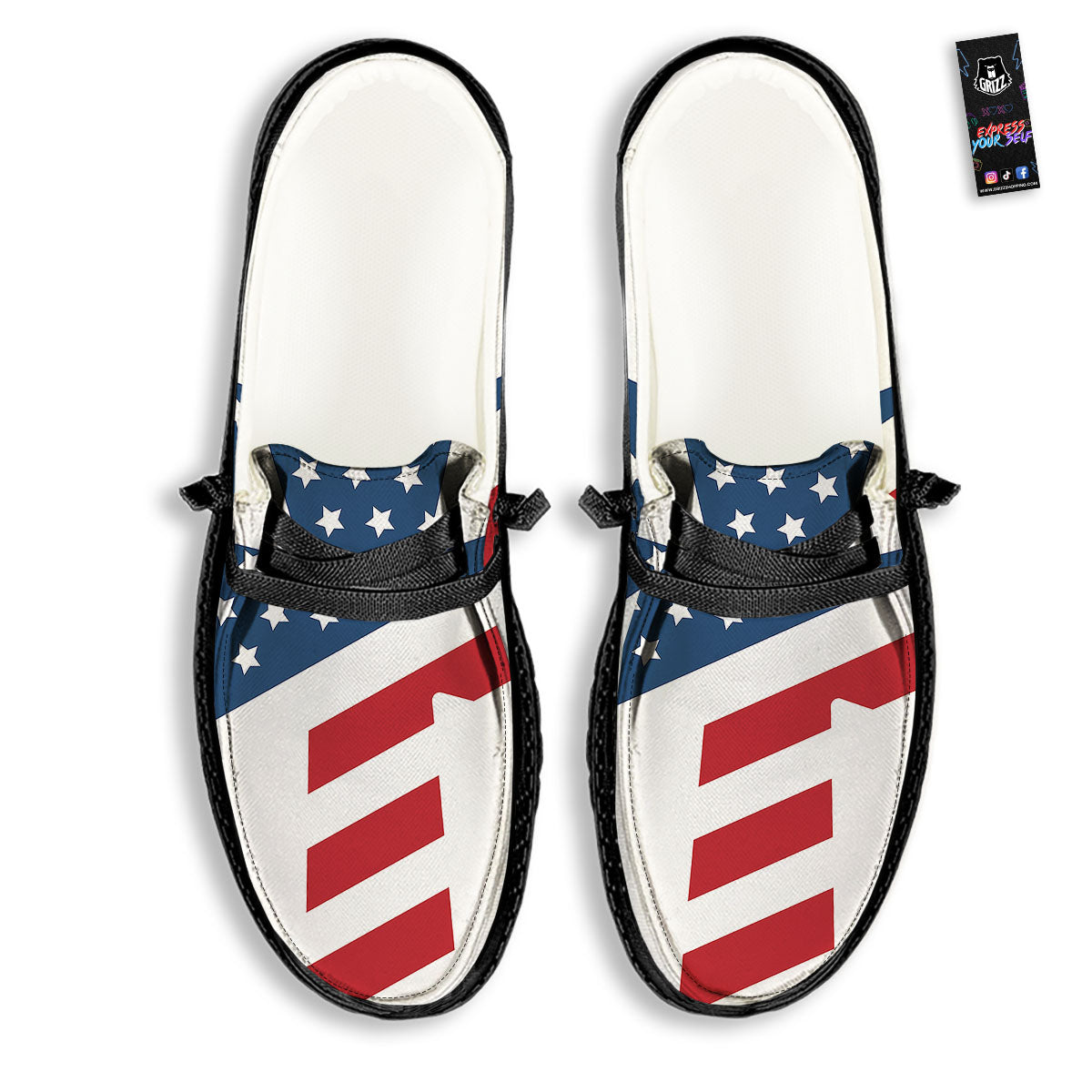 American Flag Christian Cross Print Black Loafers-grizzshop