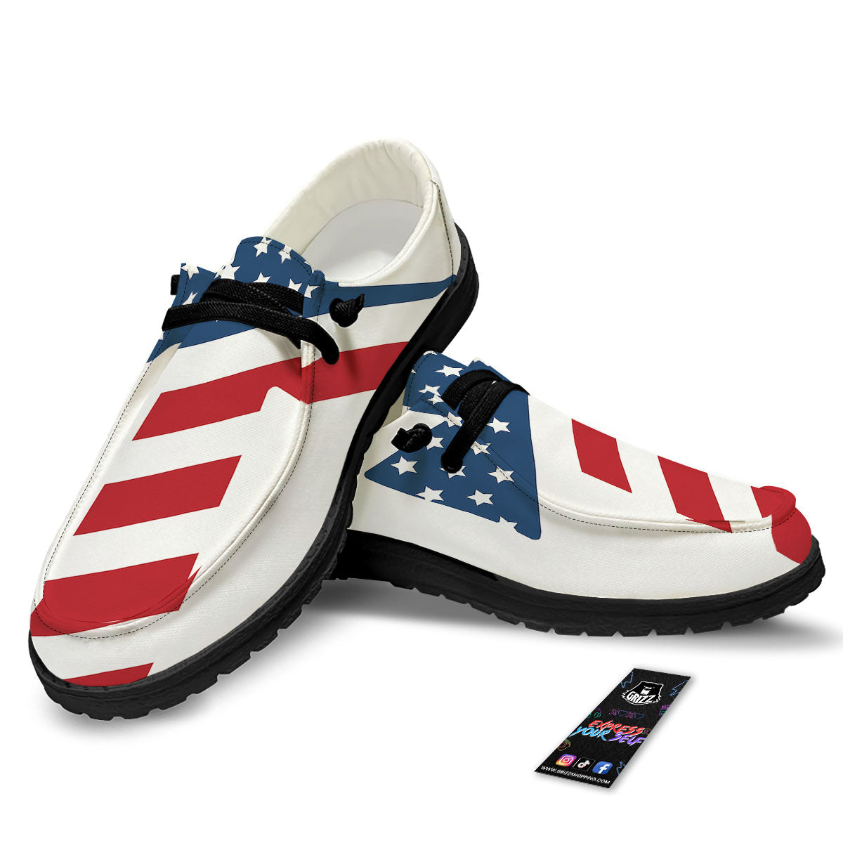 American Flag Christian Cross Print Black Loafers-grizzshop