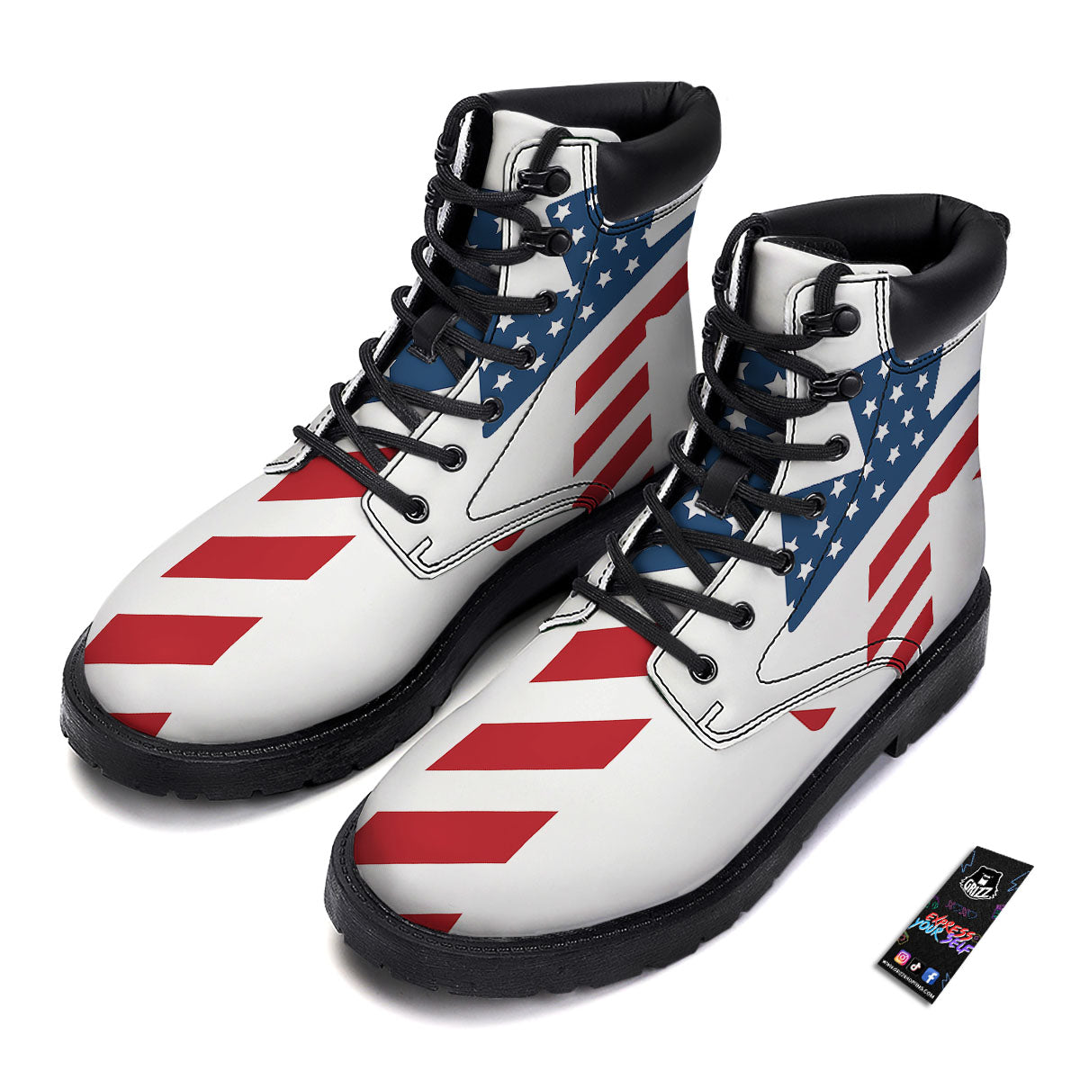 American Flag Christian Cross Print Boots-grizzshop