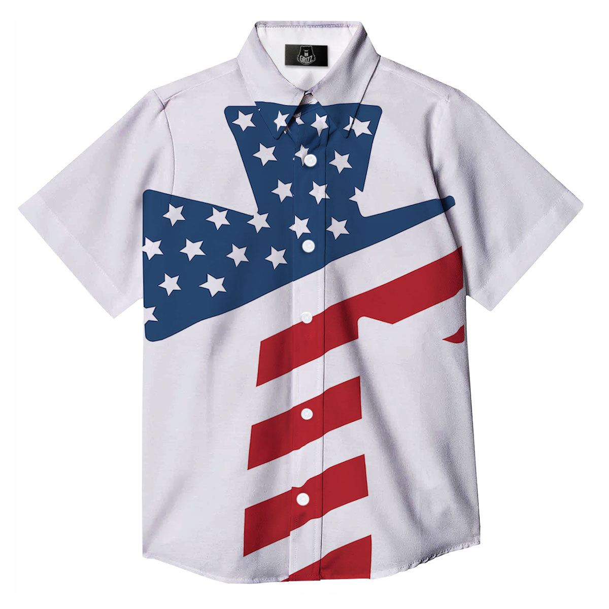 American Flag Christian Cross Print Button Up Shirt-grizzshop