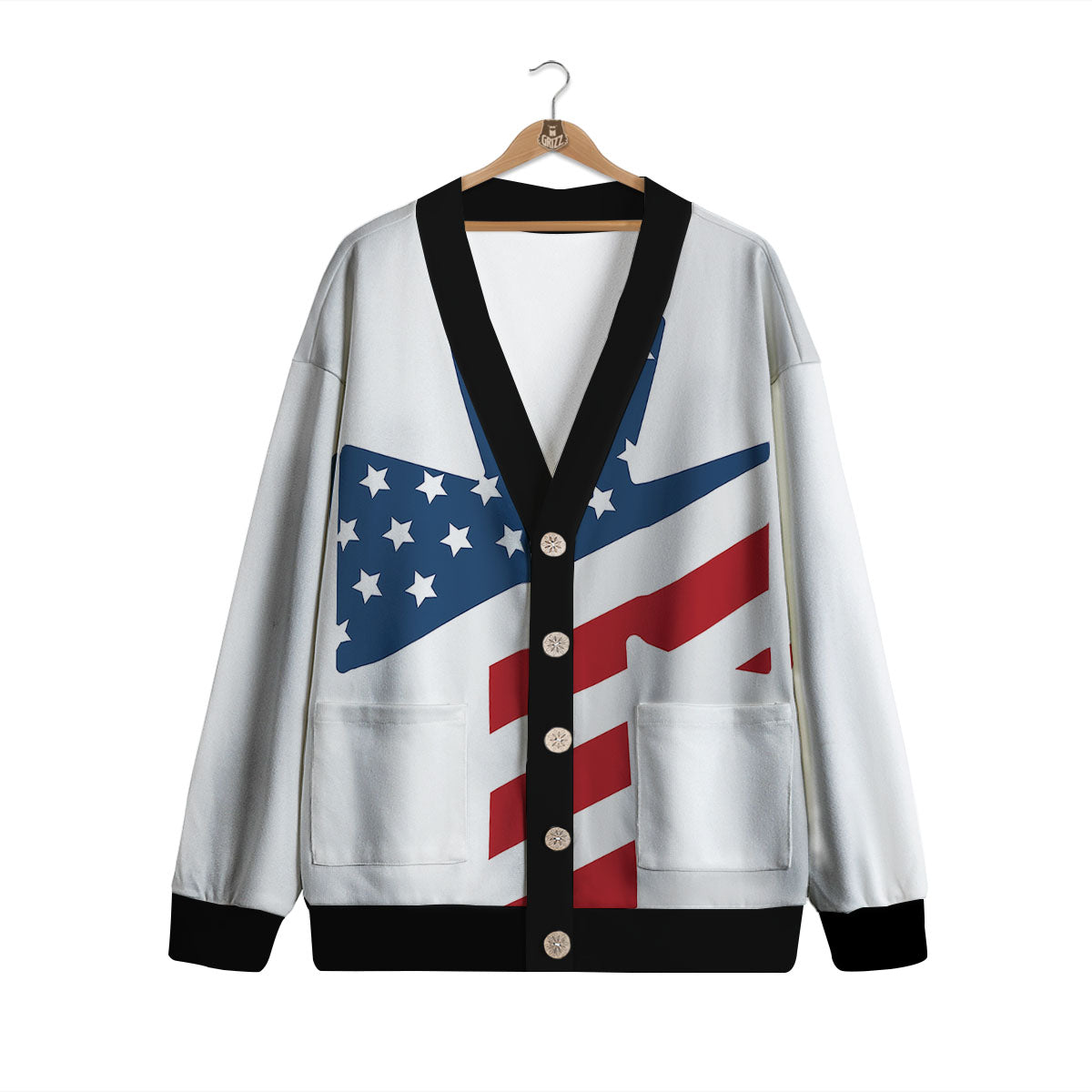 American Flag Christian Cross Print Cardigan-grizzshop
