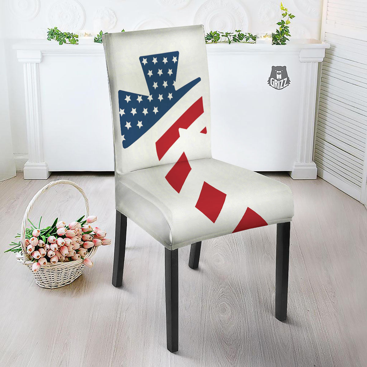 American Flag Christian Cross Print Dining Chair Slipcover-grizzshop