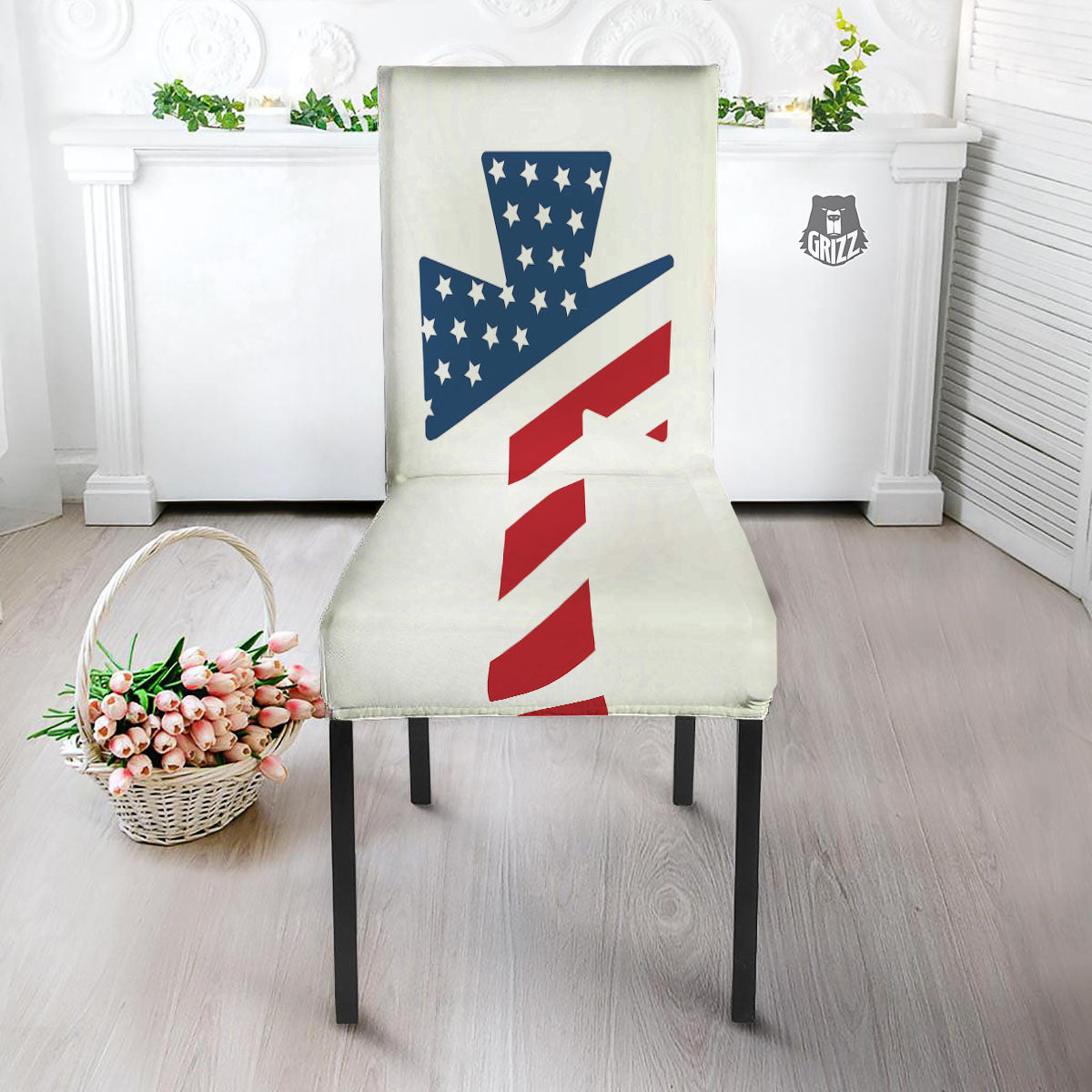 American Flag Christian Cross Print Dining Chair Slipcover-grizzshop