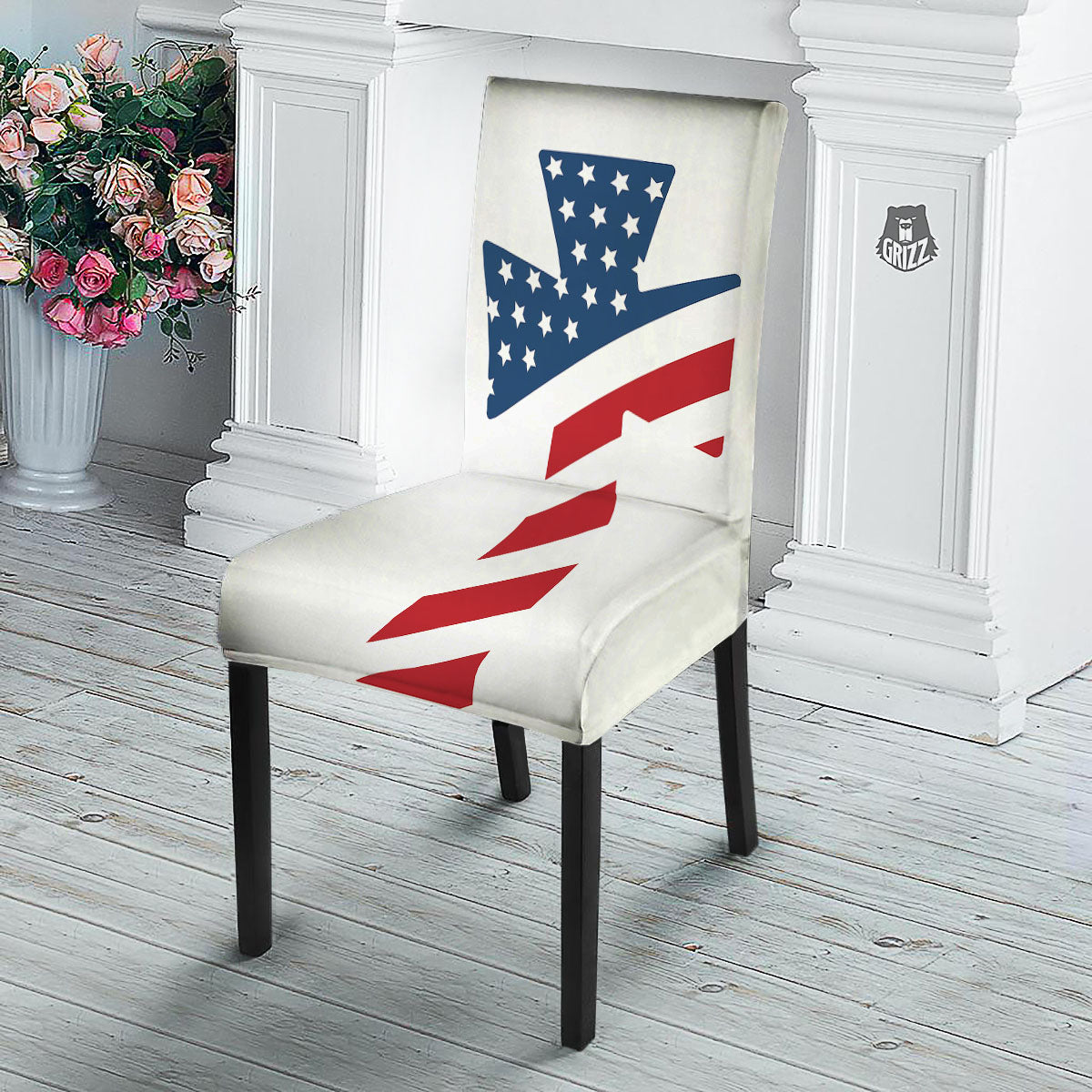 American Flag Christian Cross Print Dining Chair Slipcover-grizzshop